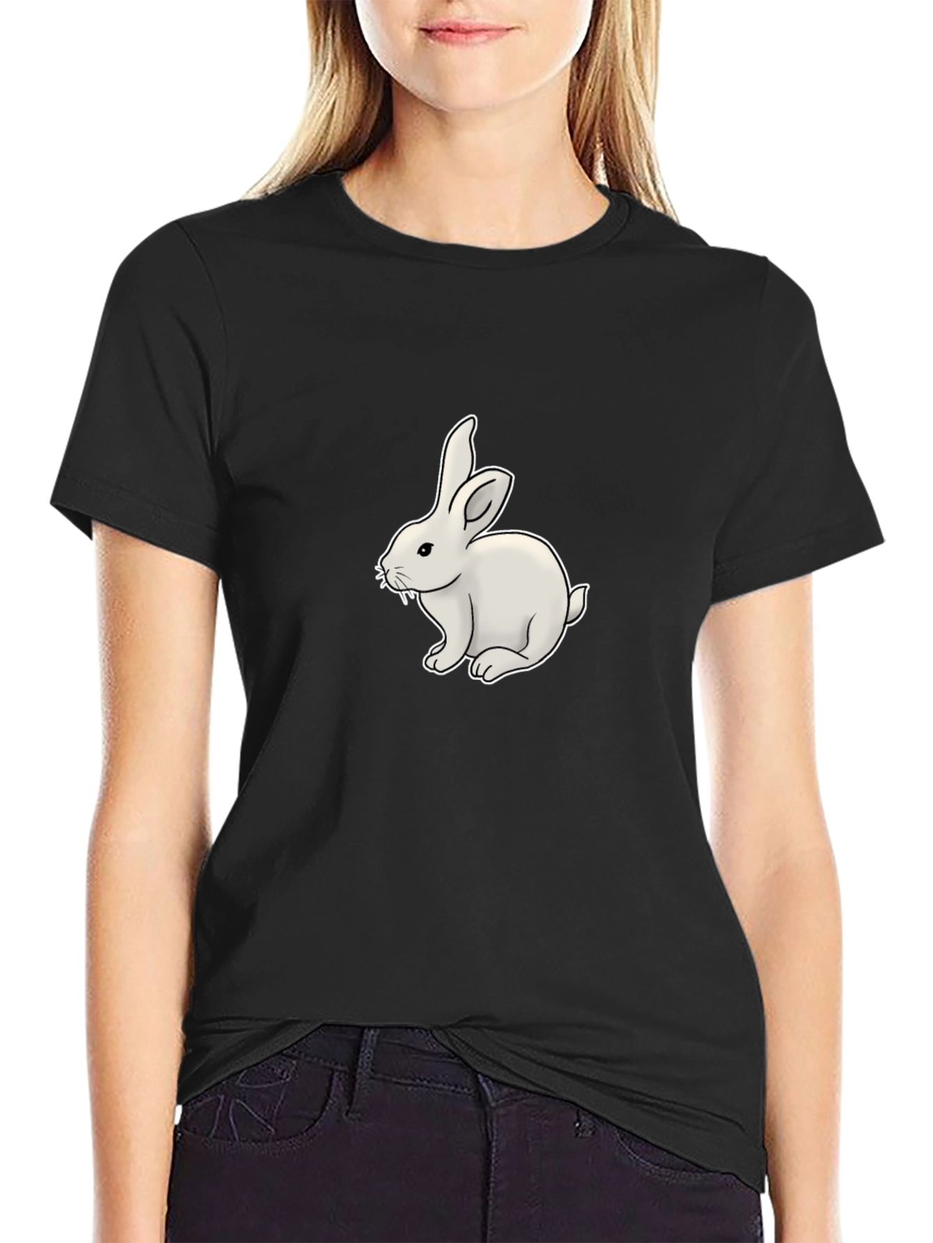 Black Bunny Graphic Tee - Black Cotton T-Shirt view 2