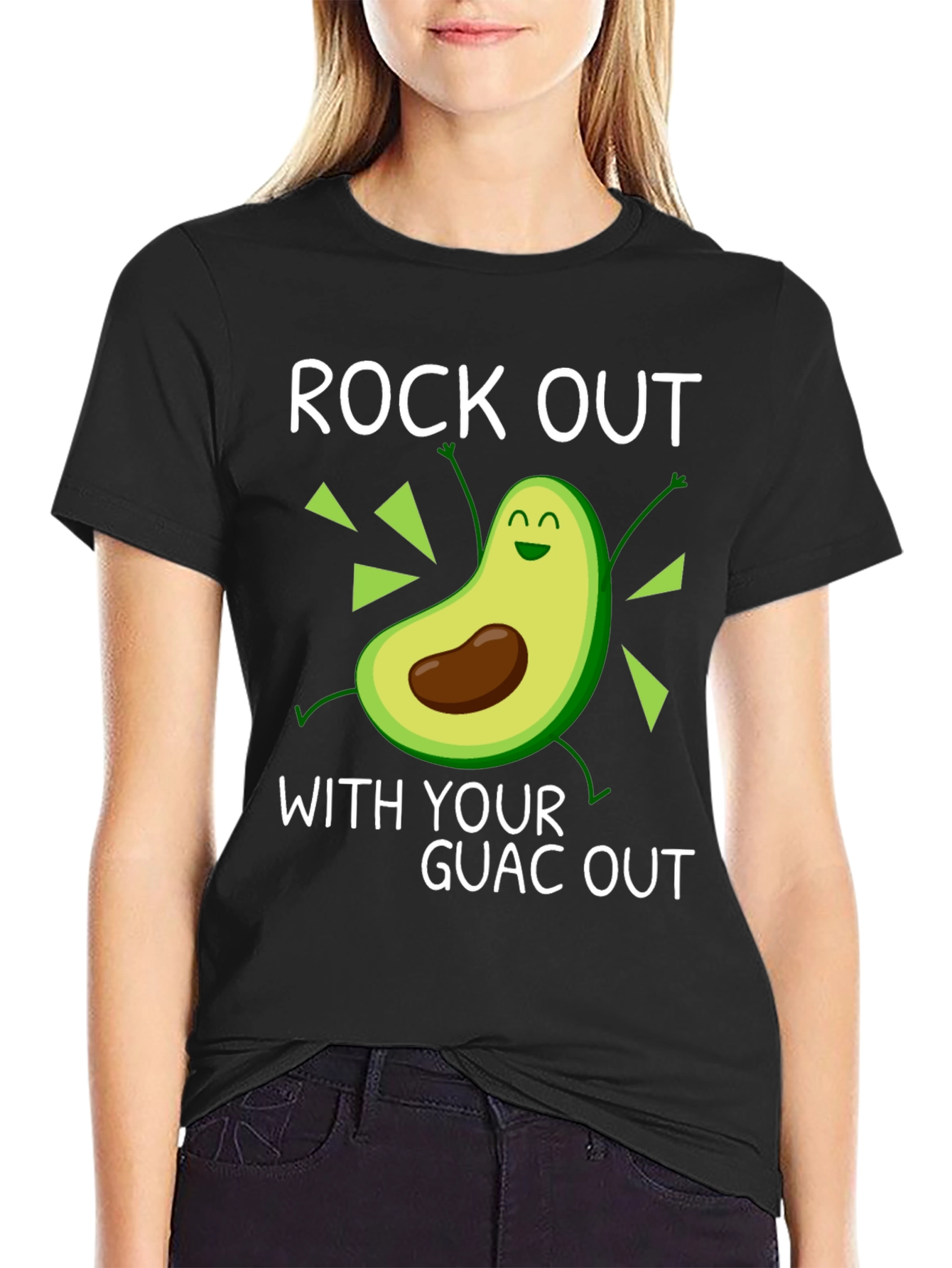 Black Rock Out With Your Guac Out Avocado Graphic Tee view 2