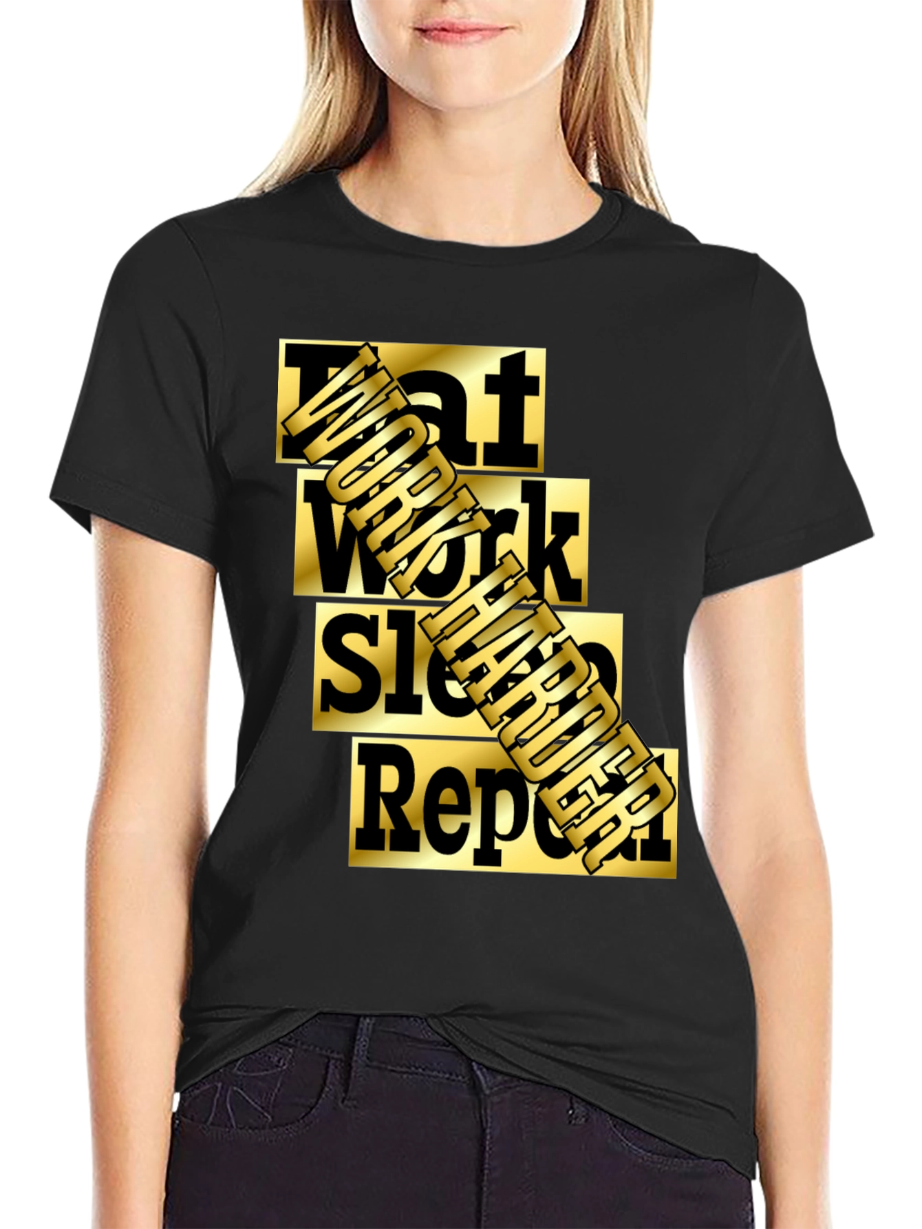 Black Eat Work Sleep Burger Repeat Graphic T-Shirt view 2