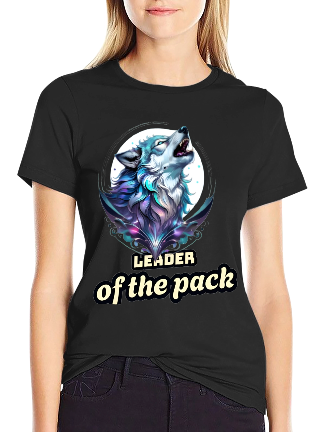 Black Leader of the Pack Wolf Graphic T-Shirt view 2