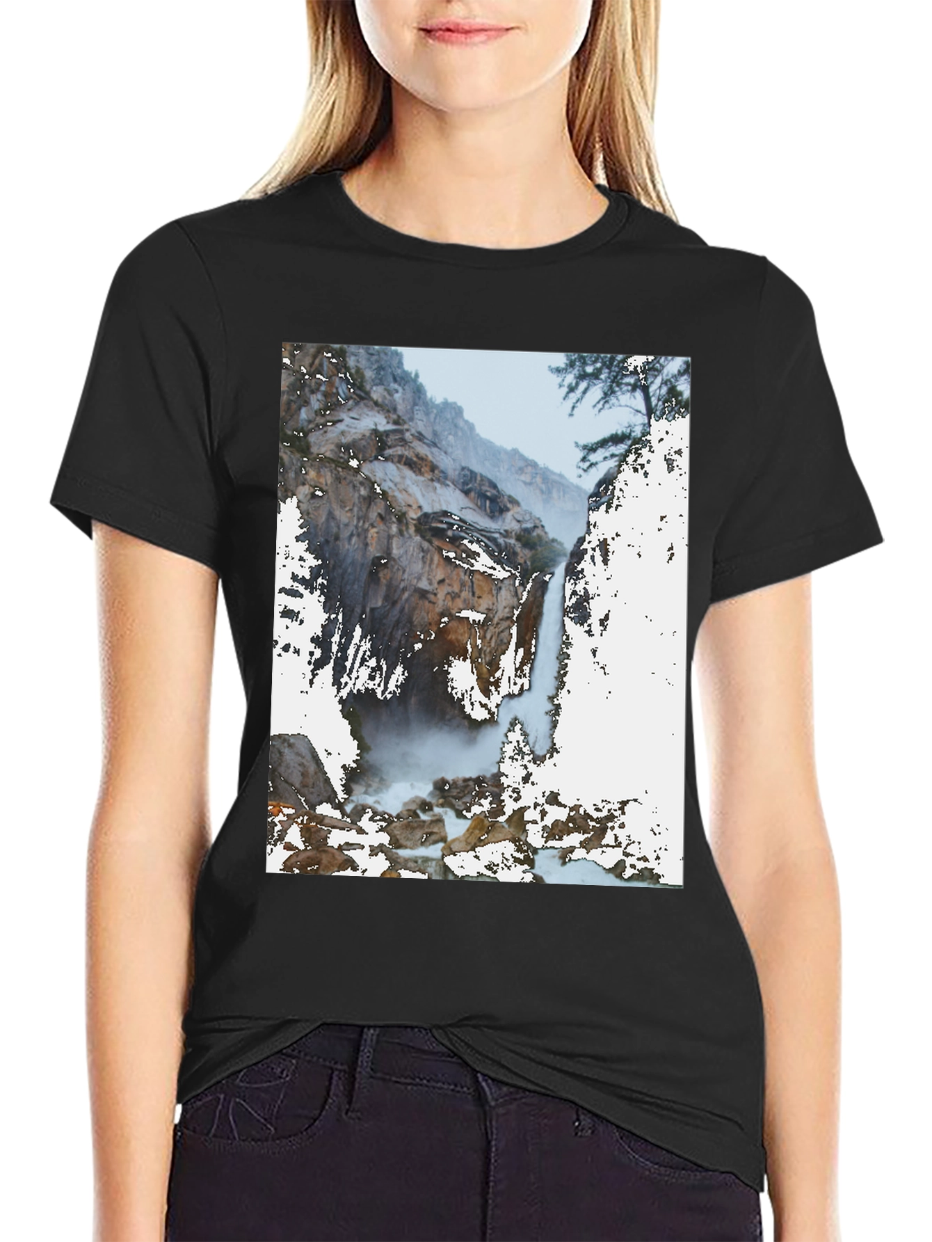 Black Waterfall Graphic Tee - Nature Lover's Apparel view 2
