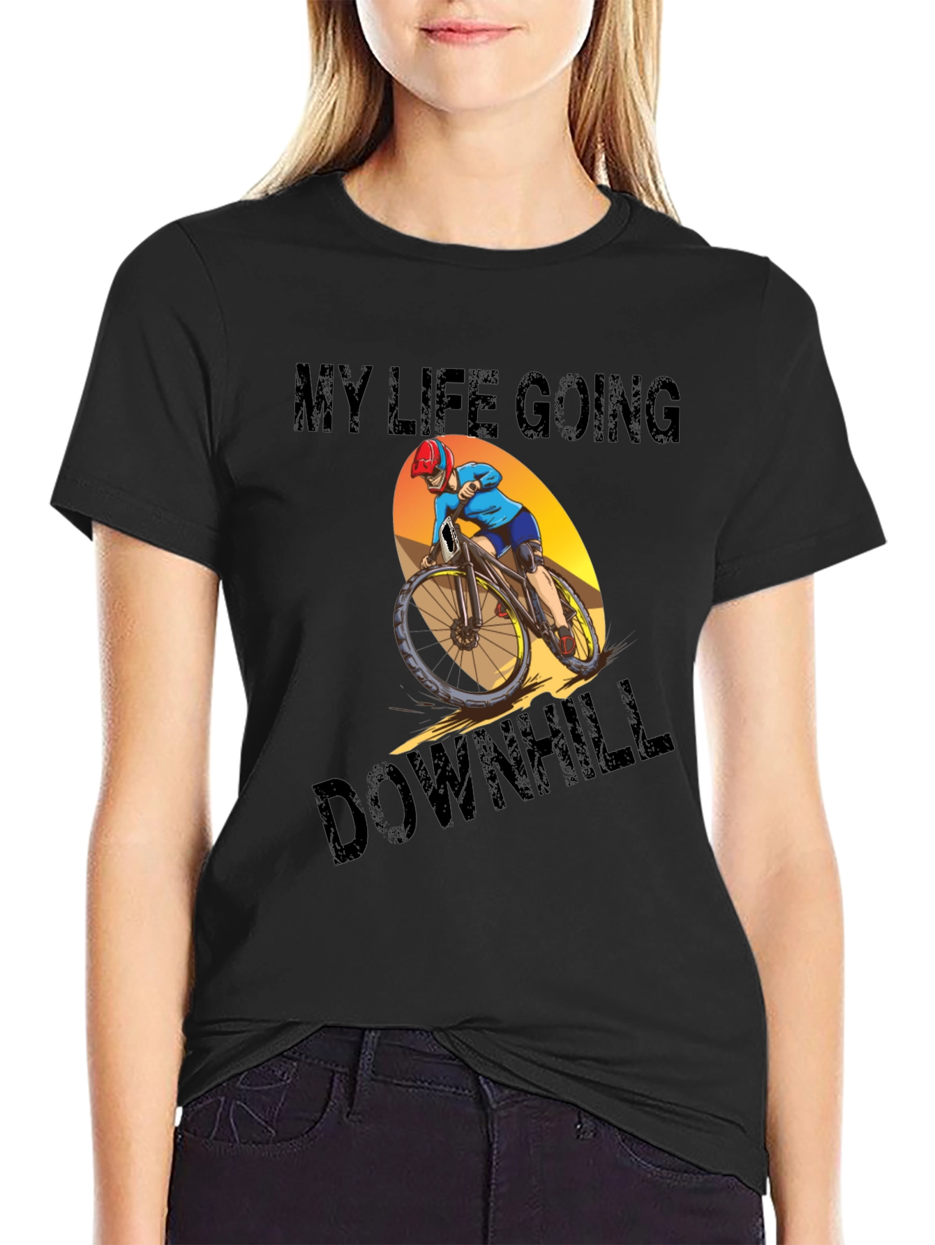 Black My Life Going Downhill T-Shirt: Mountain Bike Graphic Tee view 2