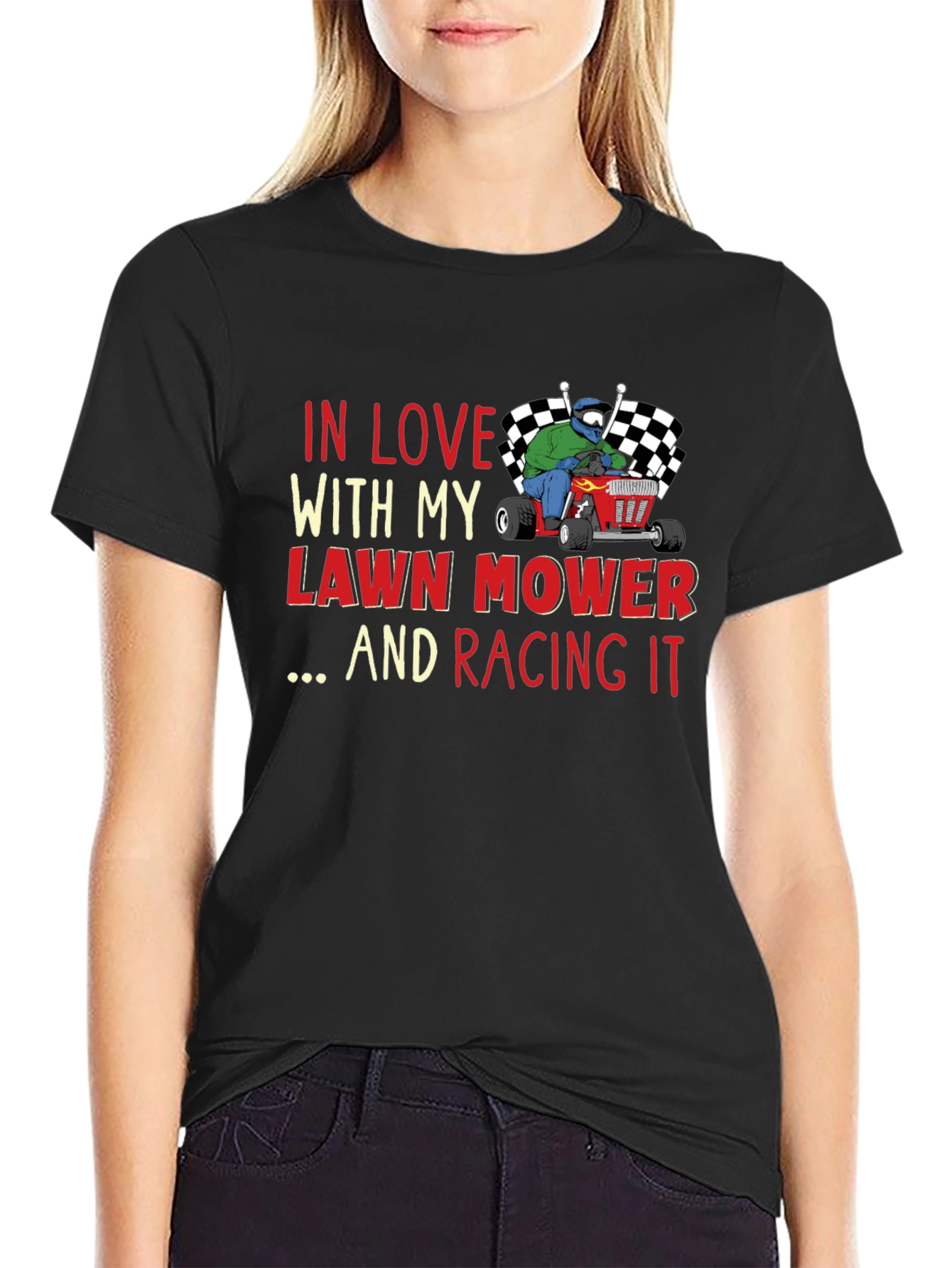 Black Lawn Mower Racing T-Shirt view 2