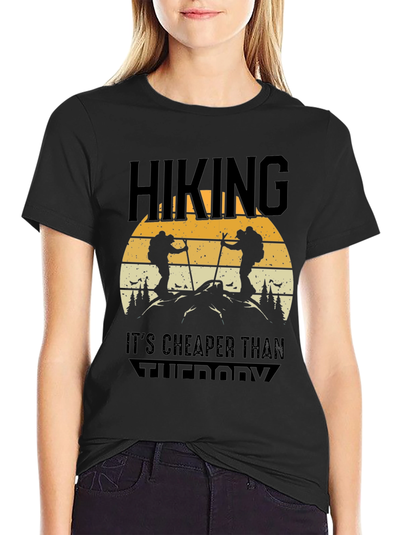 Black Hiking Is Cheaper Than Therapy Tee view 2