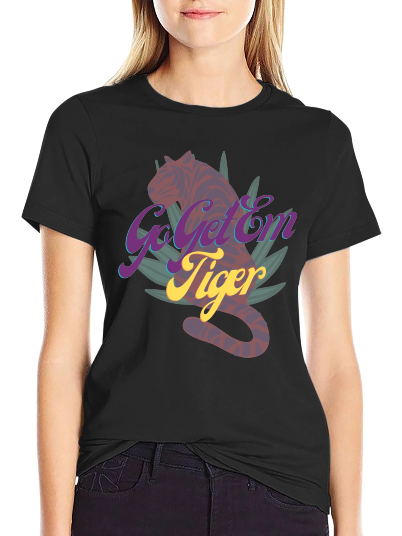 Black Go Get'Em Tiger Graphic Tee - Unique Design view 2