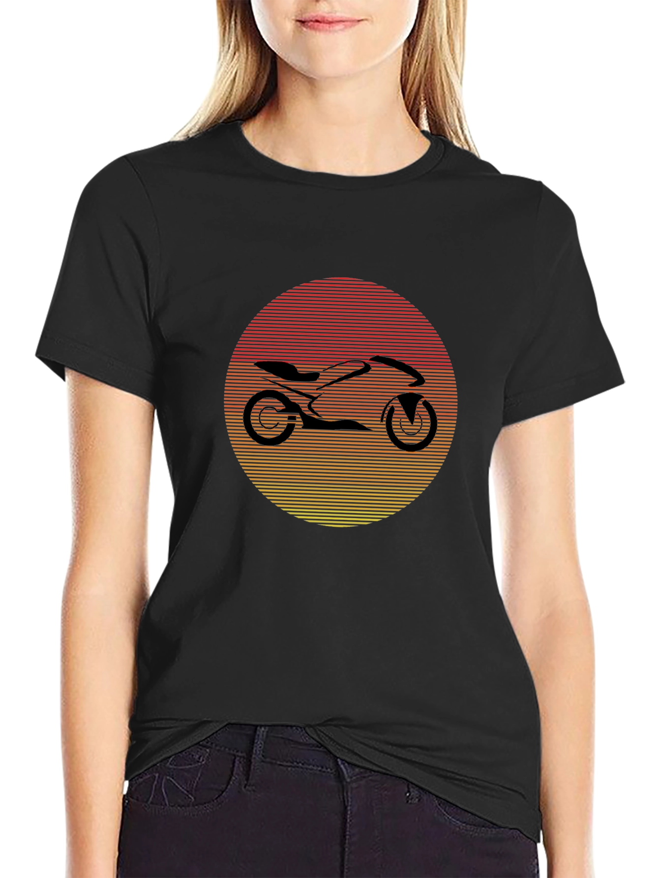 Black Motorcycle Sunset Graphic Tee - Black view 2