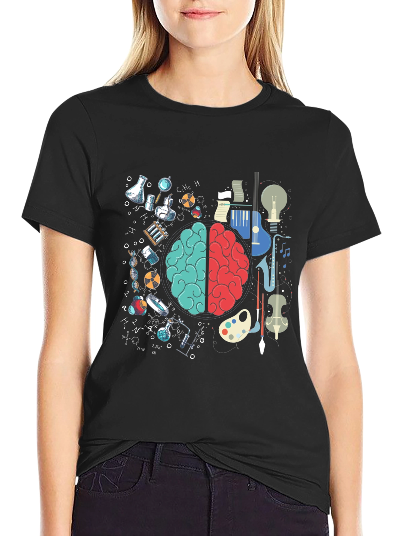 Black Science & Art Brain T-Shirt - Intellectual Style view 2