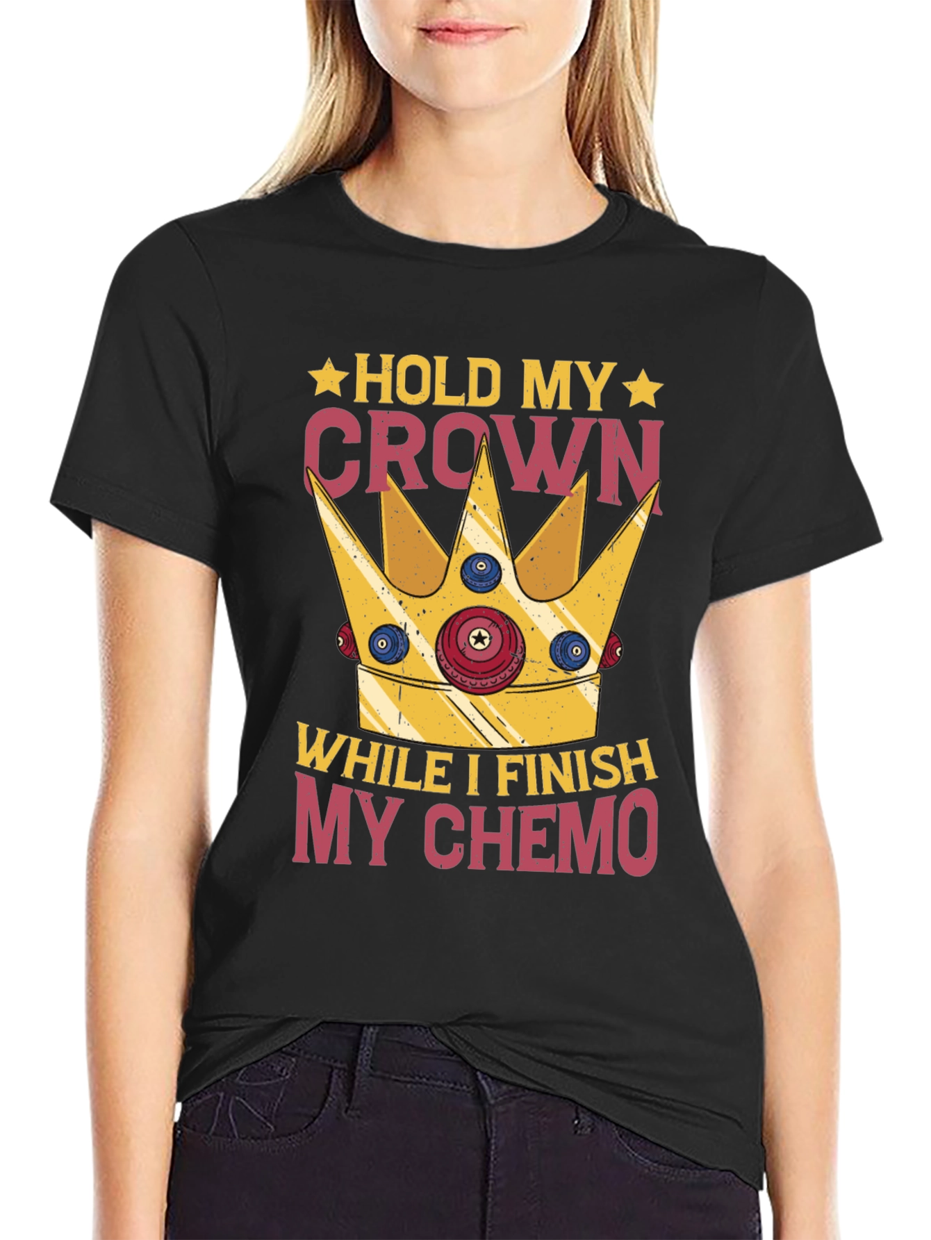 Black Hold My Crown Chemo T-Shirt view 2
