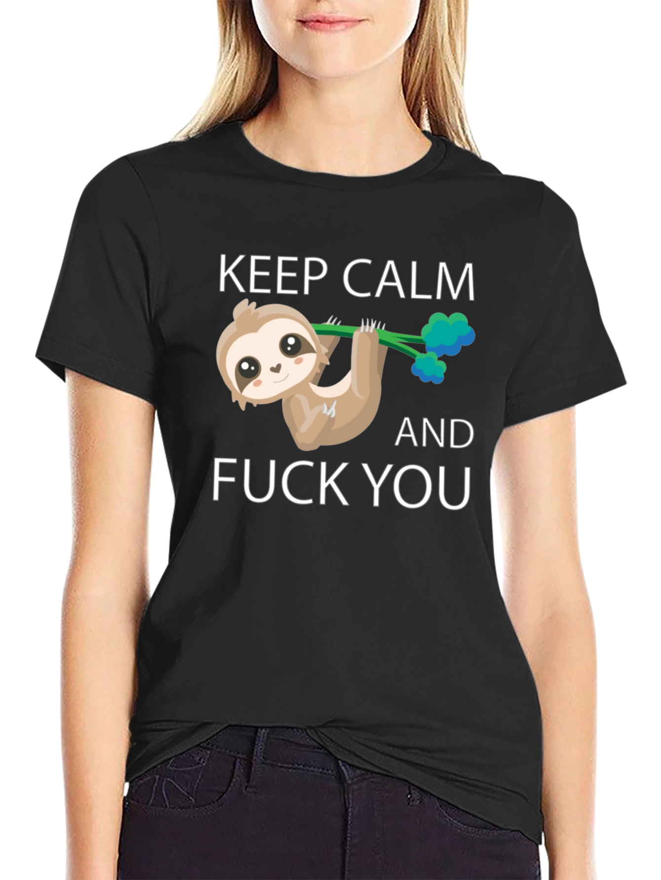 Black Keep Calm Sloth T-Shirt view 2