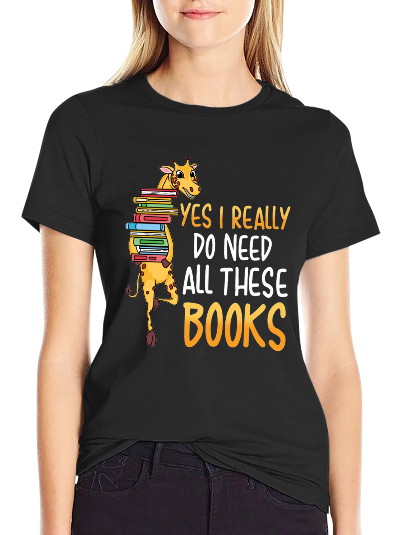 Black Giraffe Lover Reader Funny Books T-Shirt view 2