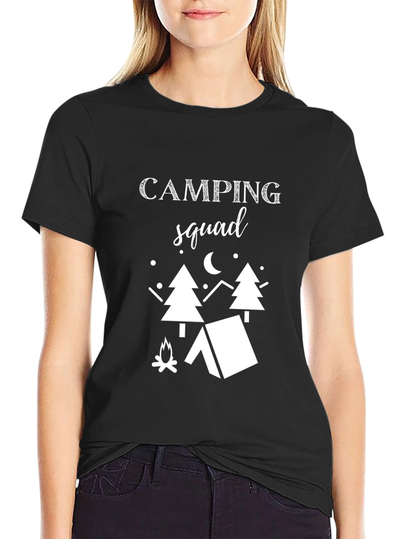 Black Camping Squad Graphic Tee - Black Unisex T-Shirt view 2