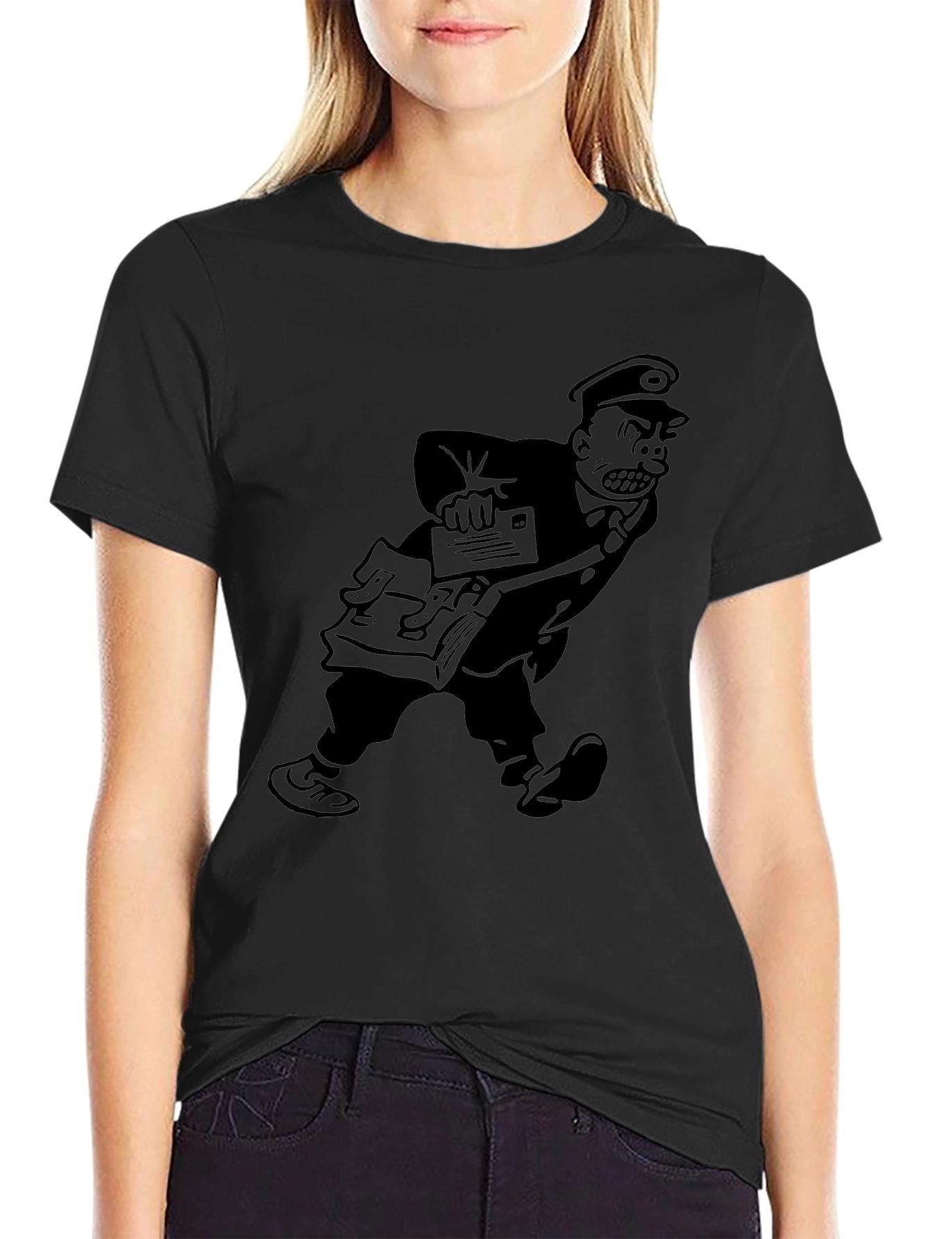 Angry Postman Cartoon Graphic T-Shirt - Black - 2
