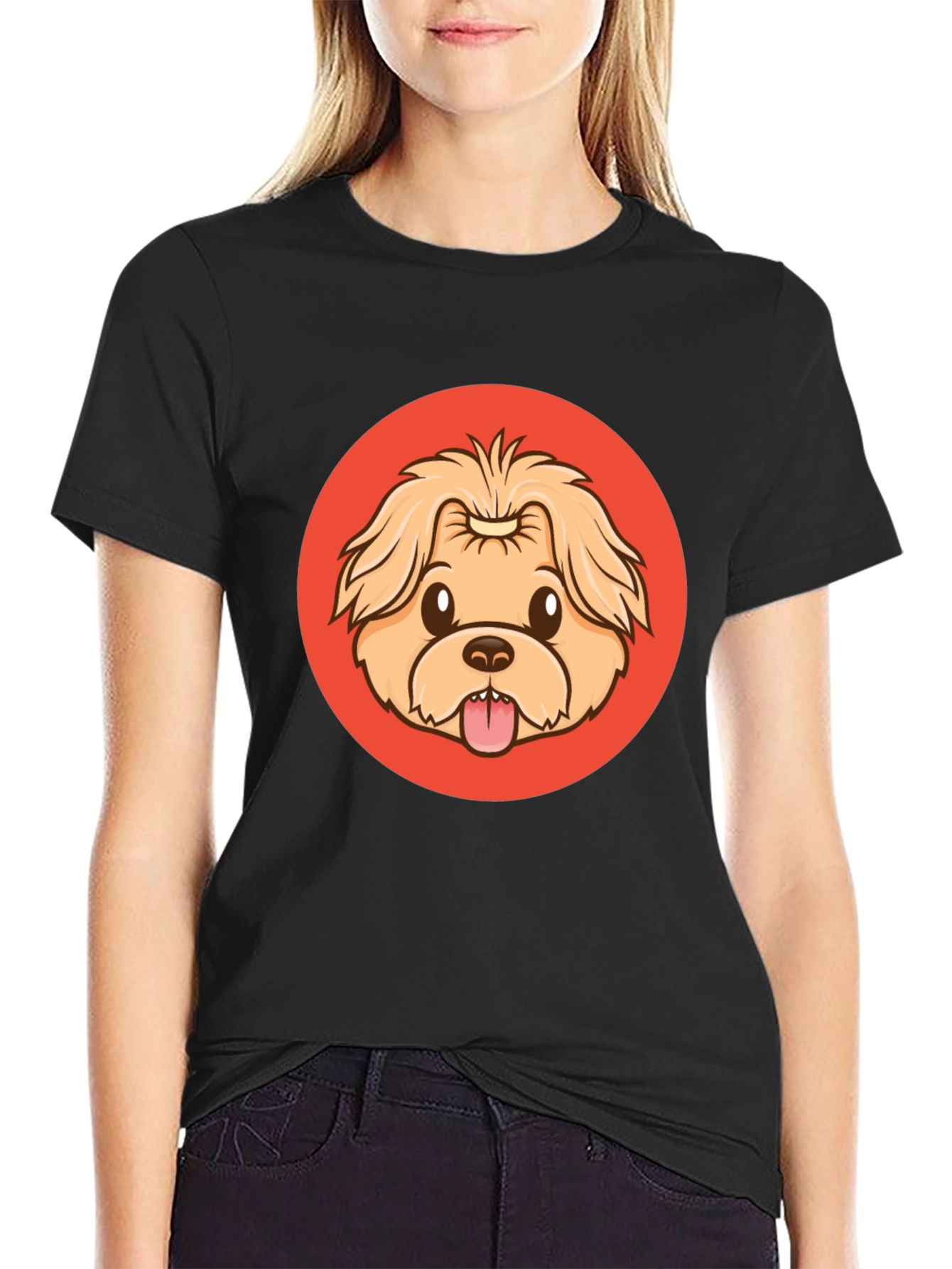 Black Cute Dog Cartoon Graphic Black T-Shirt view 2