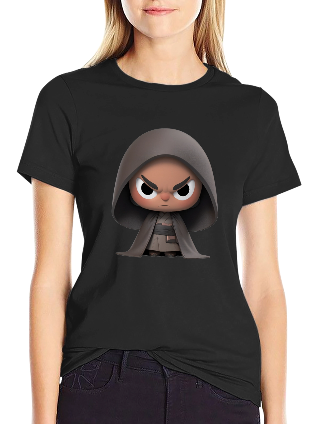 Black Dark Side Cartoon Graphic Tee view 2