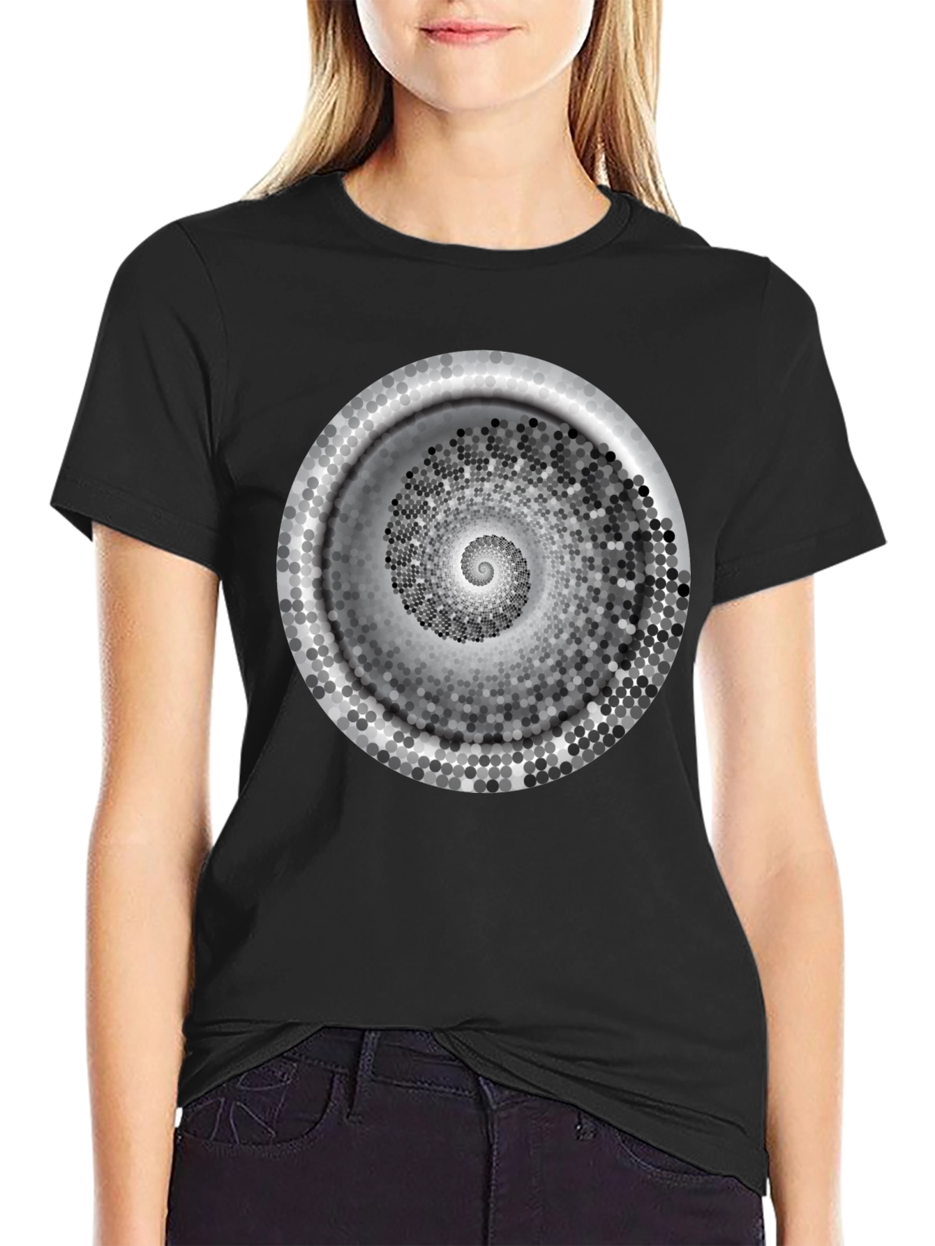 Black Hypnotic Spiral Graphic Tee - Modern Black T-Shirt view 2