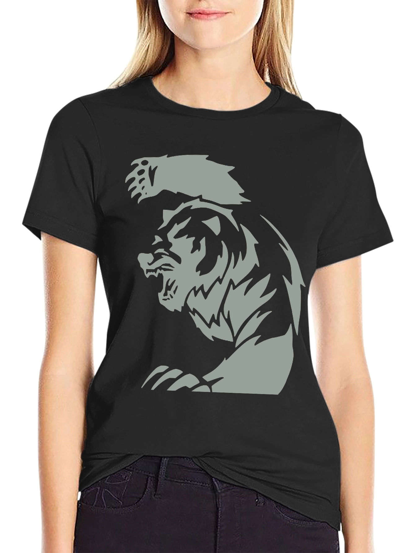 Black Men's Black T-Shirt with Fierce Bear Graphic view 2