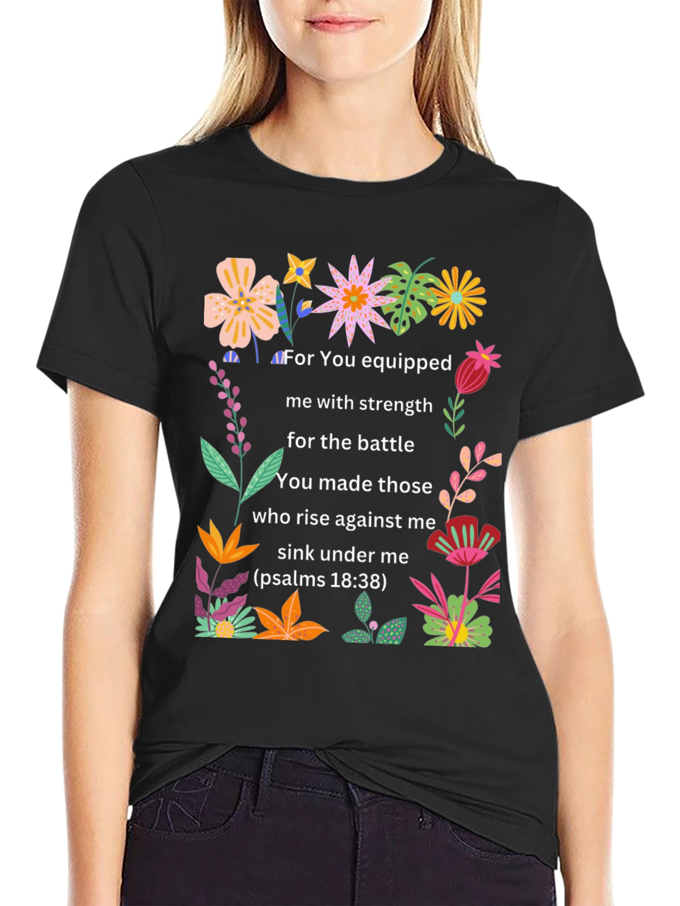 Black Floral Psalms Verse Black T-Shirt view 2