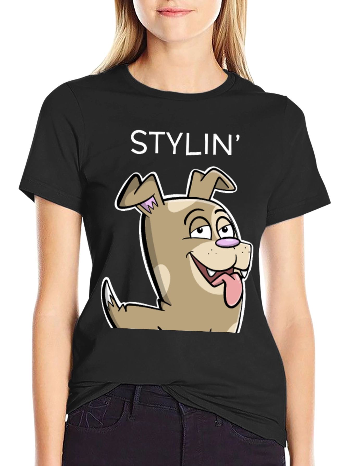 Black Stylin' Dog Cartoon Graphic Tee - Unisex view 2