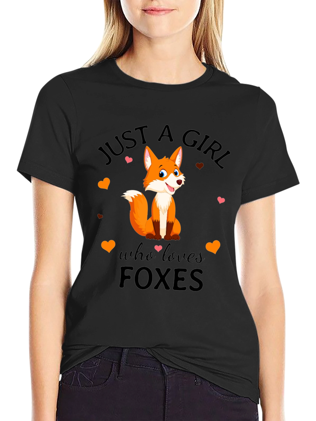 Black Just A Girl Who Loves Foxes T-Shirt view 2