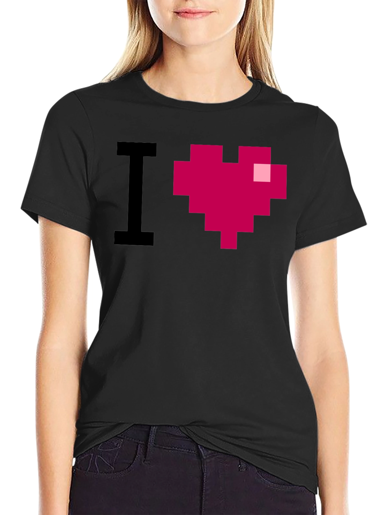 Black I Heart Pixel Art Graphic Tee view 2
