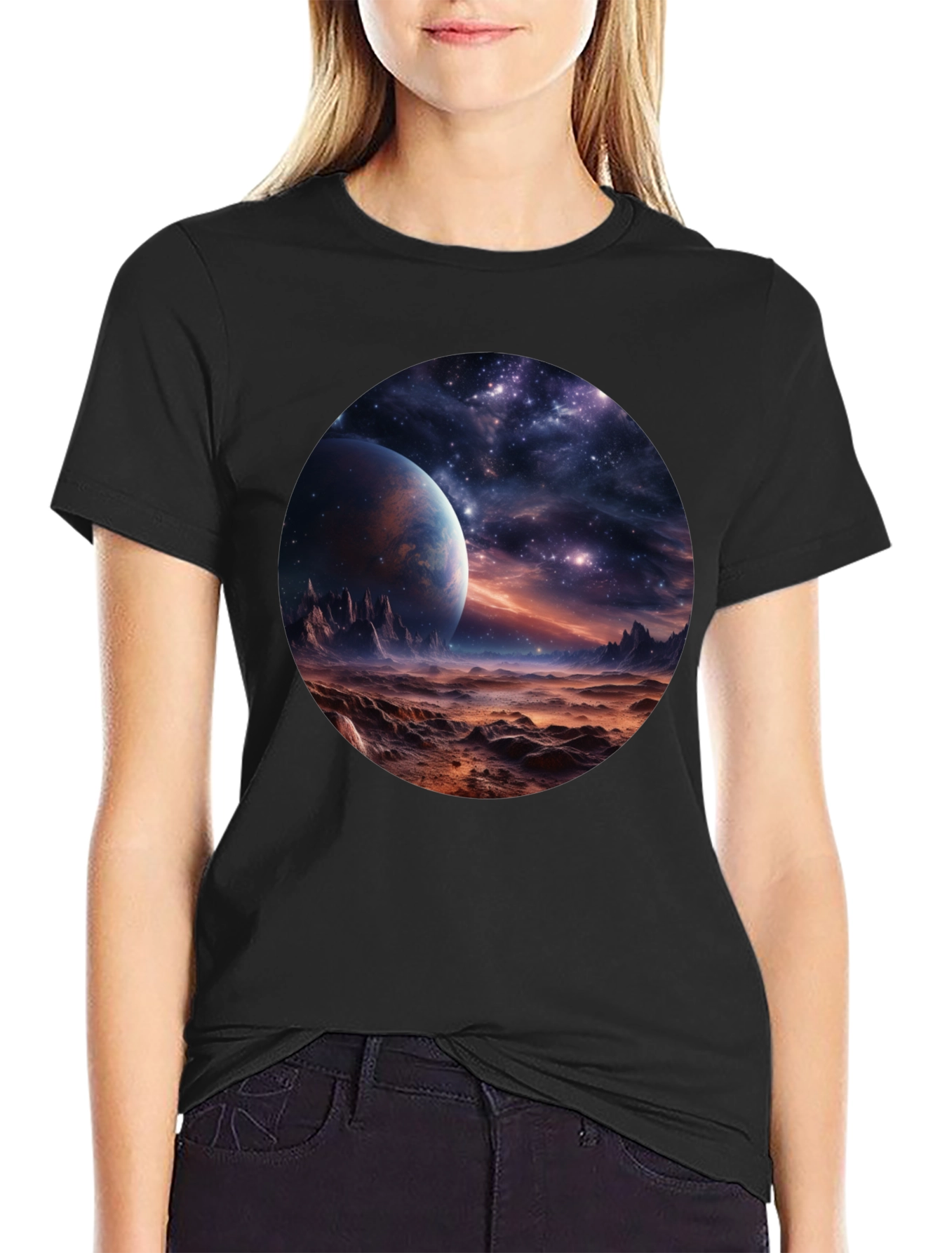 Black Cosmic Planet Graphic Tee - Black view 2
