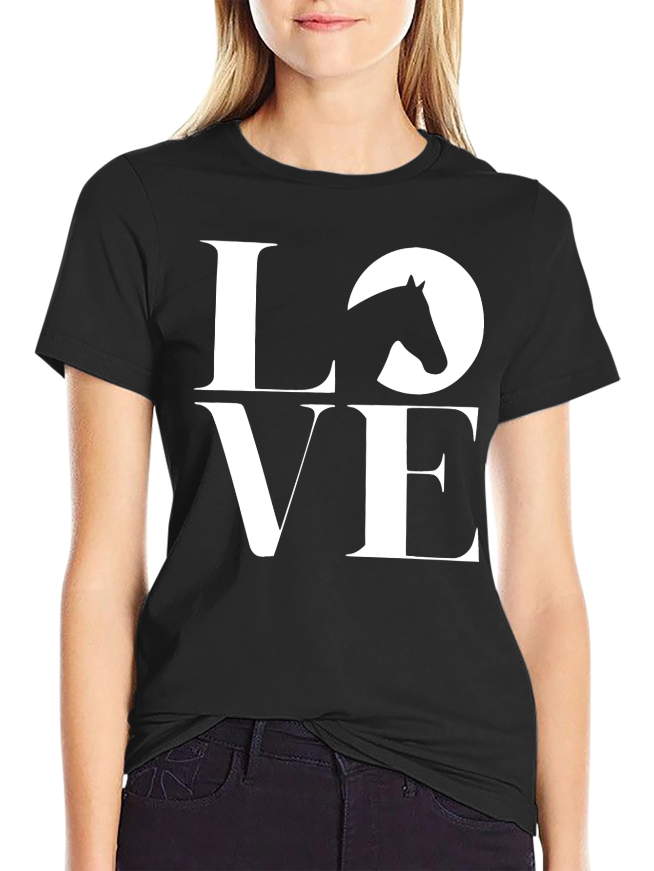 Black Horse Love T-Shirt - Equestrian Style Tee view 2