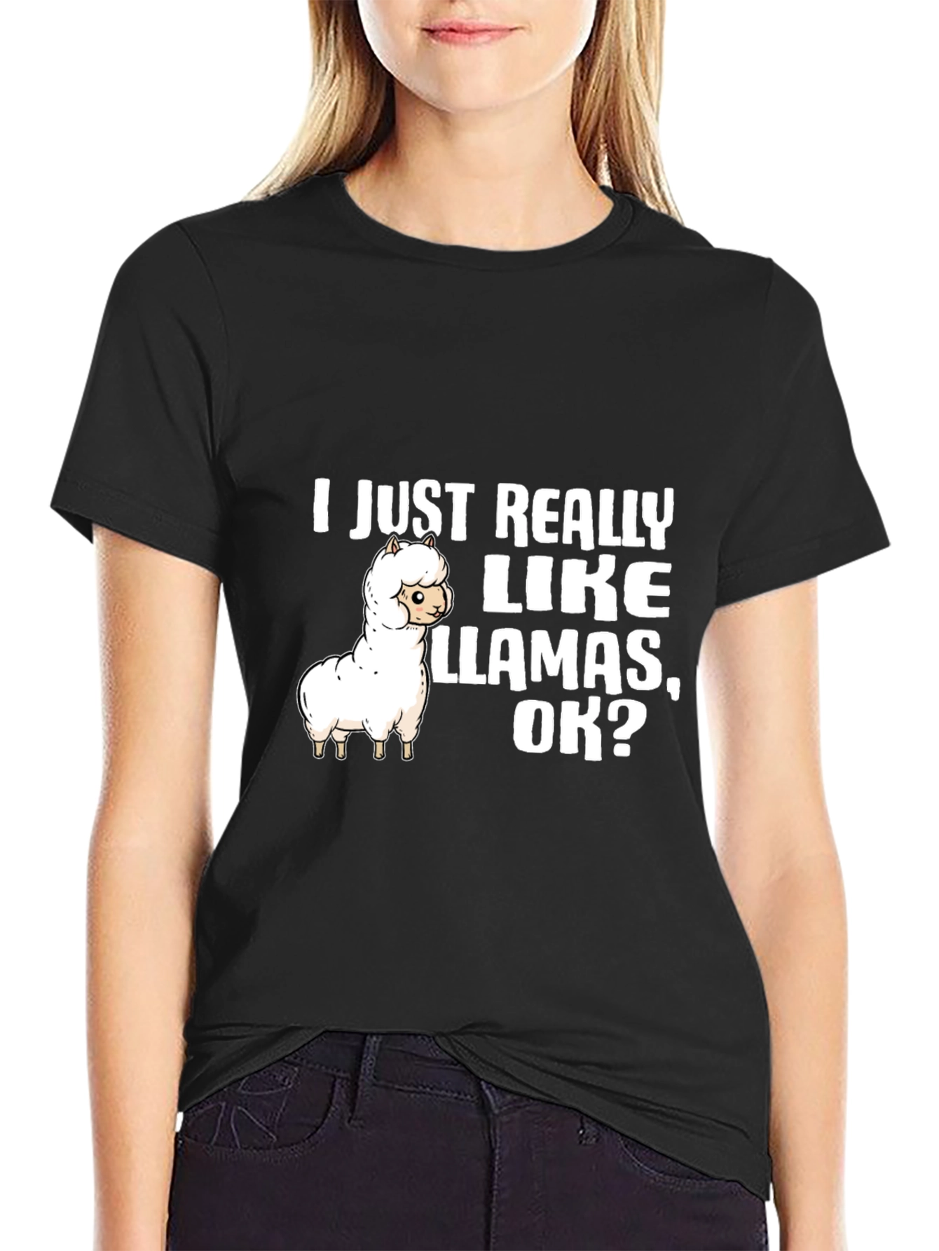 Black Llama Lover T-Shirt: I Just Really Like Llamas, OK? view 2