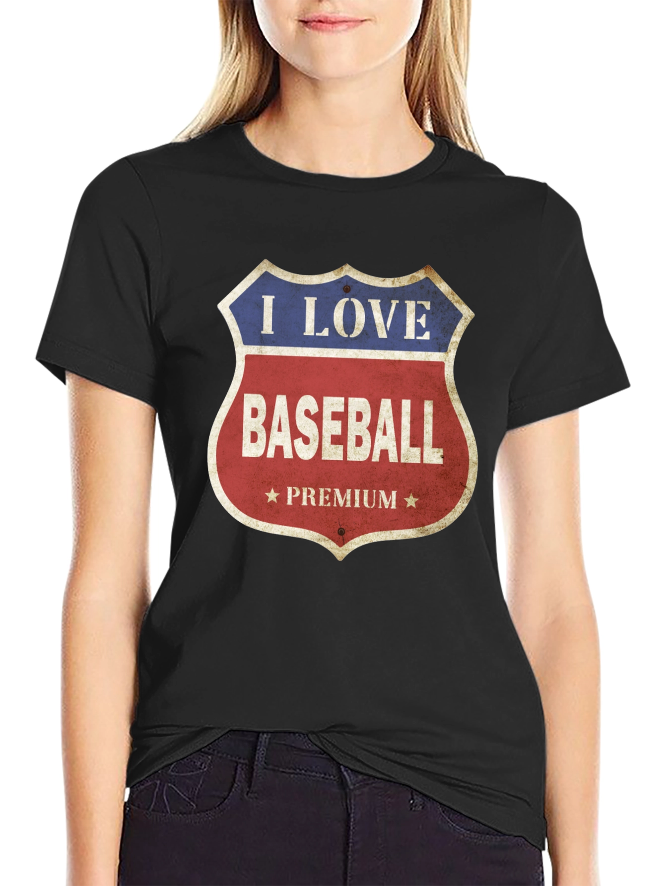 Black I Love Baseball Premium T-Shirt view 2