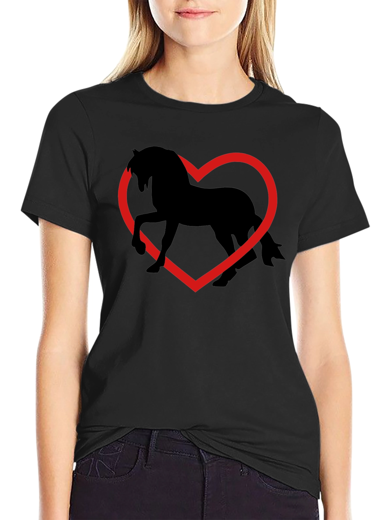 Black Horse Heart T-Shirt - Black Cotton Graphic Tee view 2