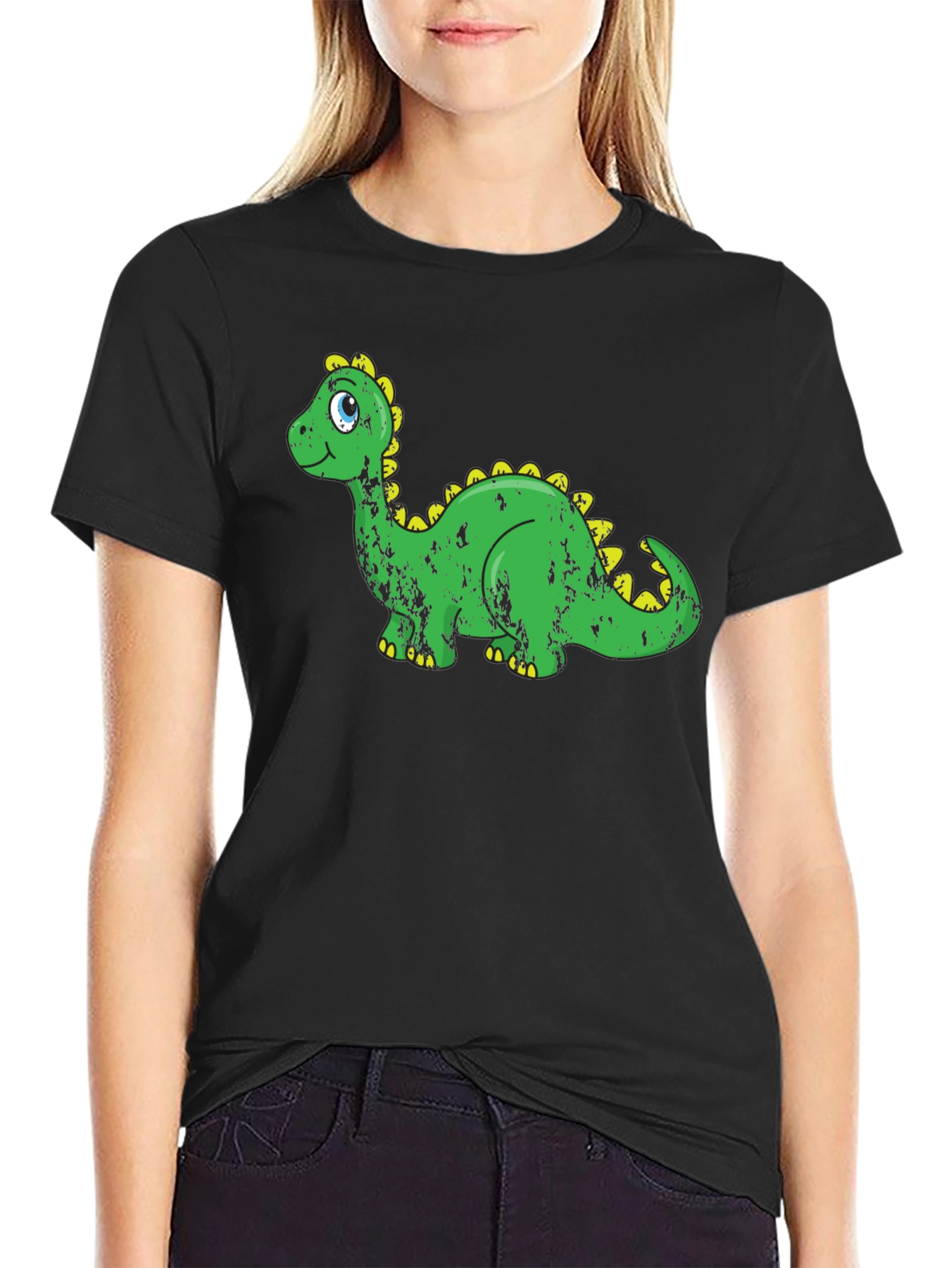 Black Cartoon Dinosaur Graphic Print T-Shirt view 2
