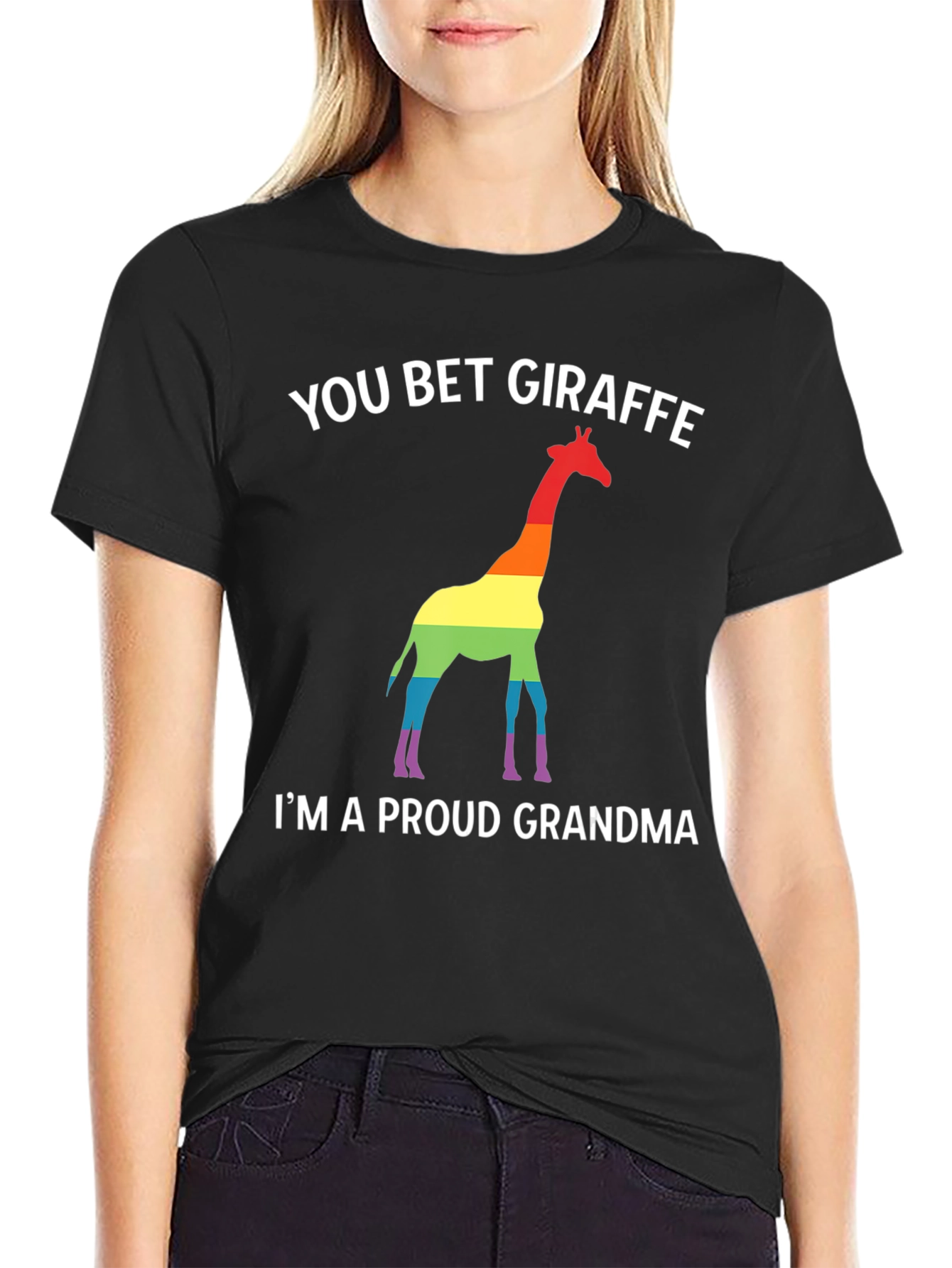 Black You Bet Giraffe Pride Grandma T-Shirt view 2