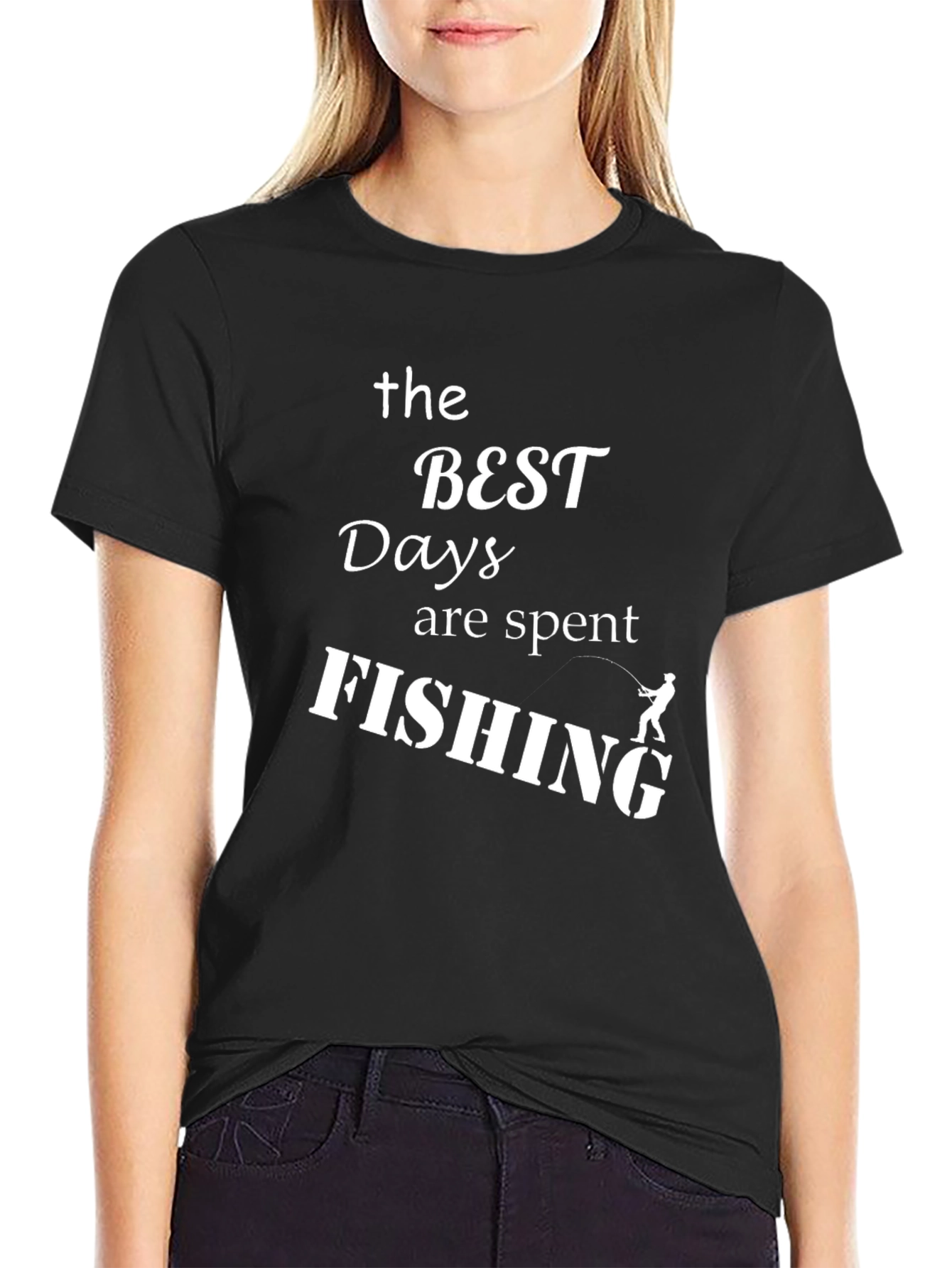 Black The Best Days are Spent Fishing Black T-Shirt view 2
