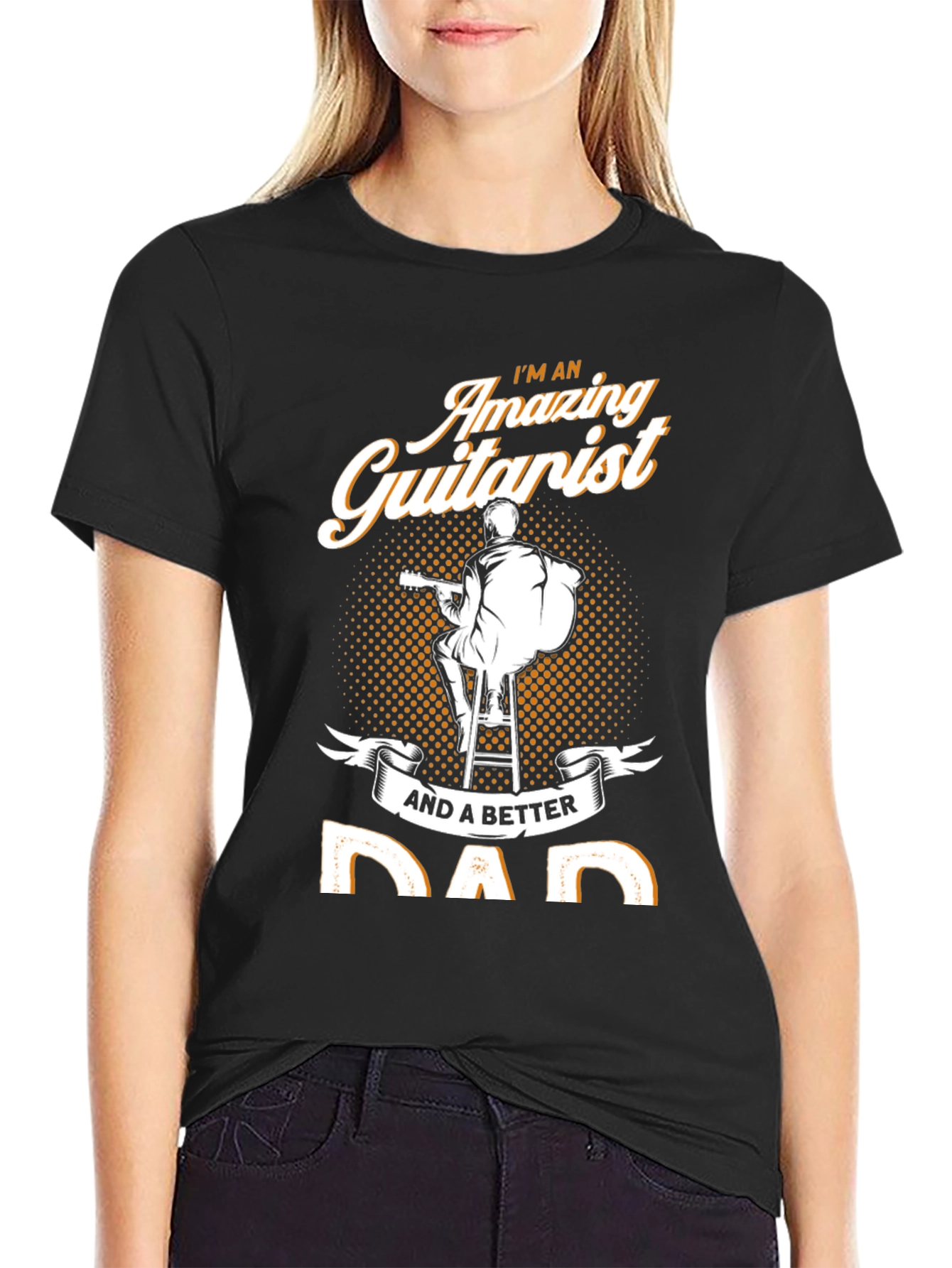 Black Amazing Guitarist Dad T-Shirt view 2