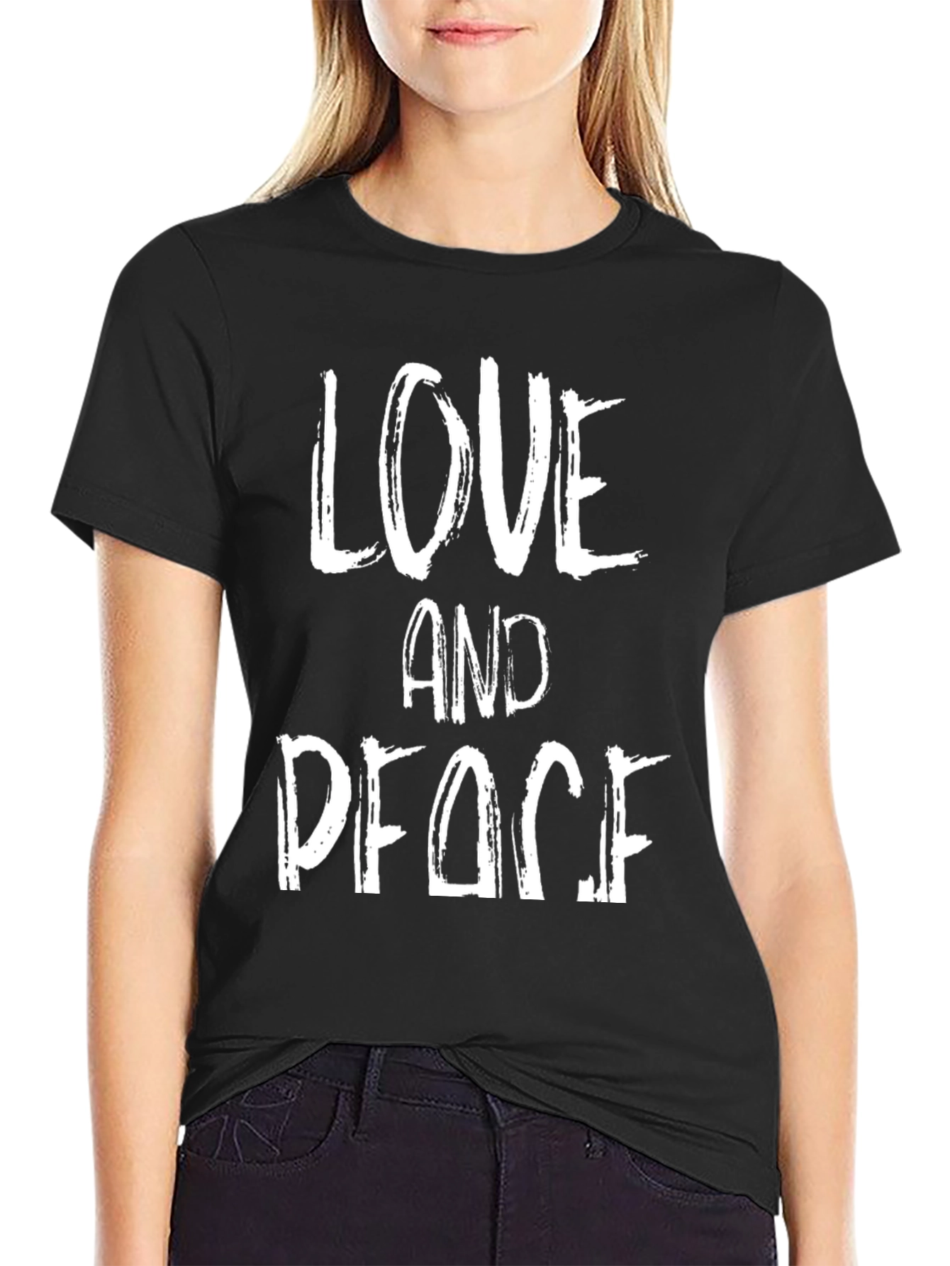 Black Love and Peace Graphic Tee - Black T-Shirt view 2