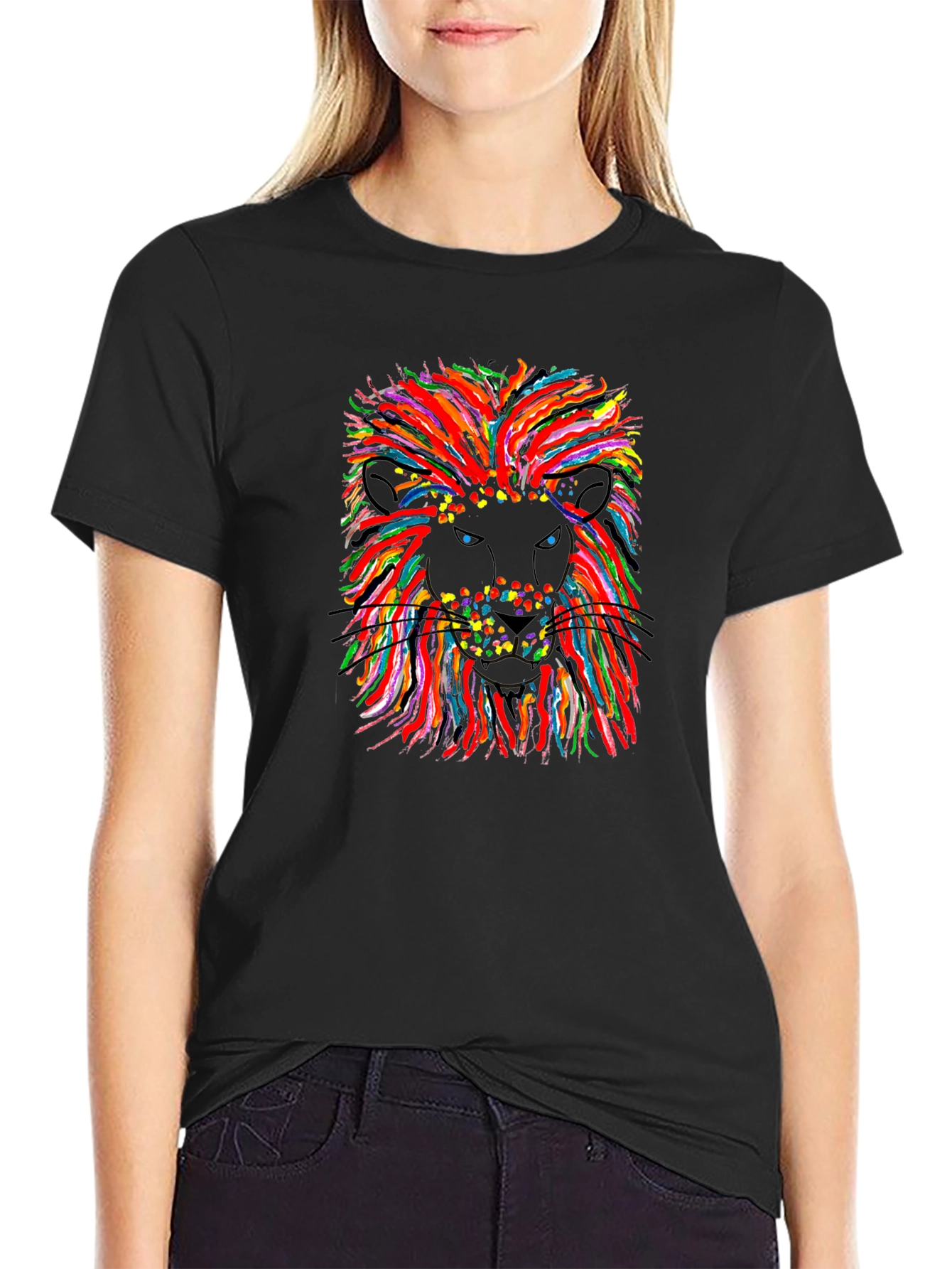 Black Lion Graphic T-Shirt - Vibrant Art Design view 2