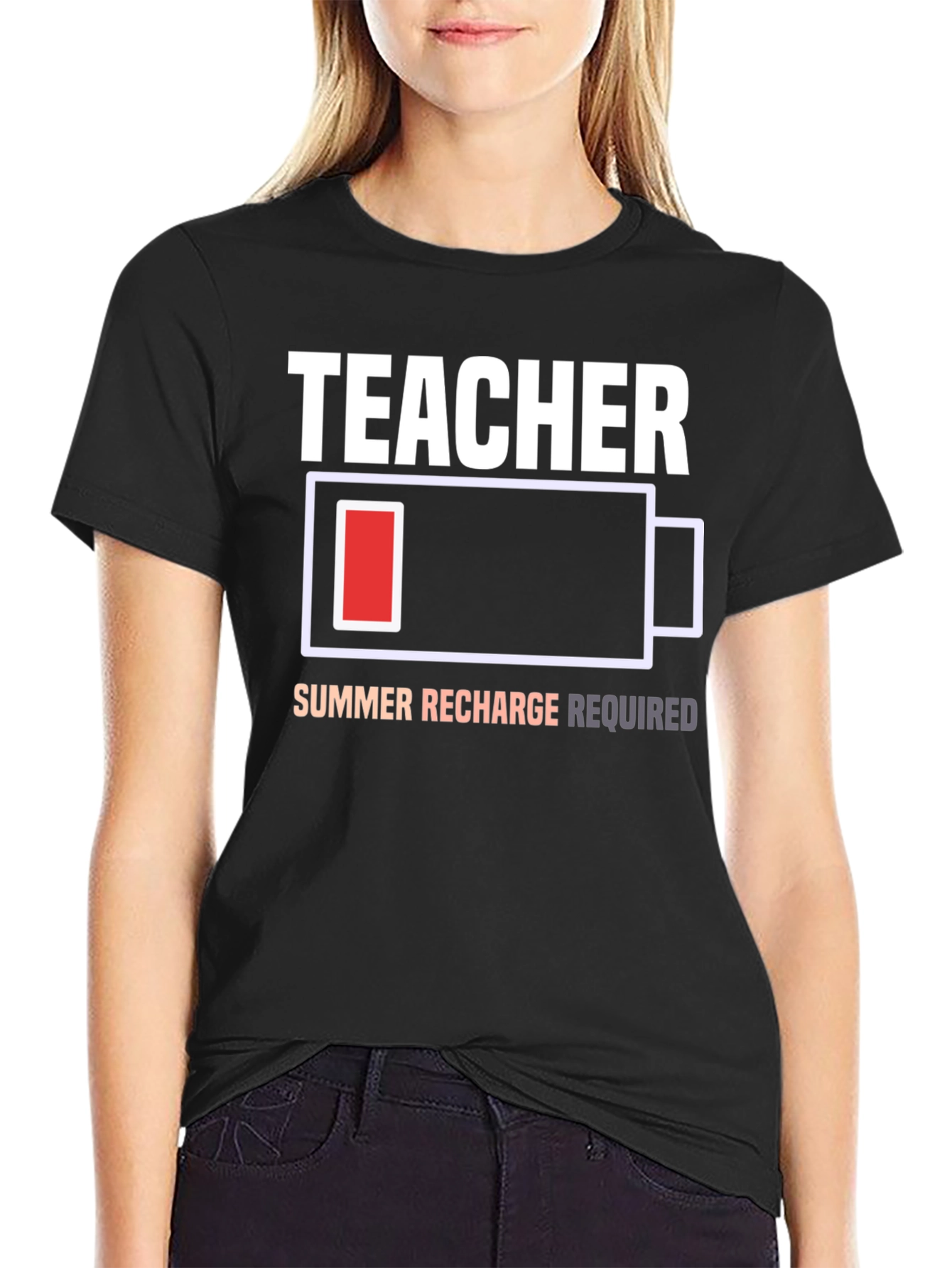 Black Teacher Summer Recharge Required T-Shirt view 2
