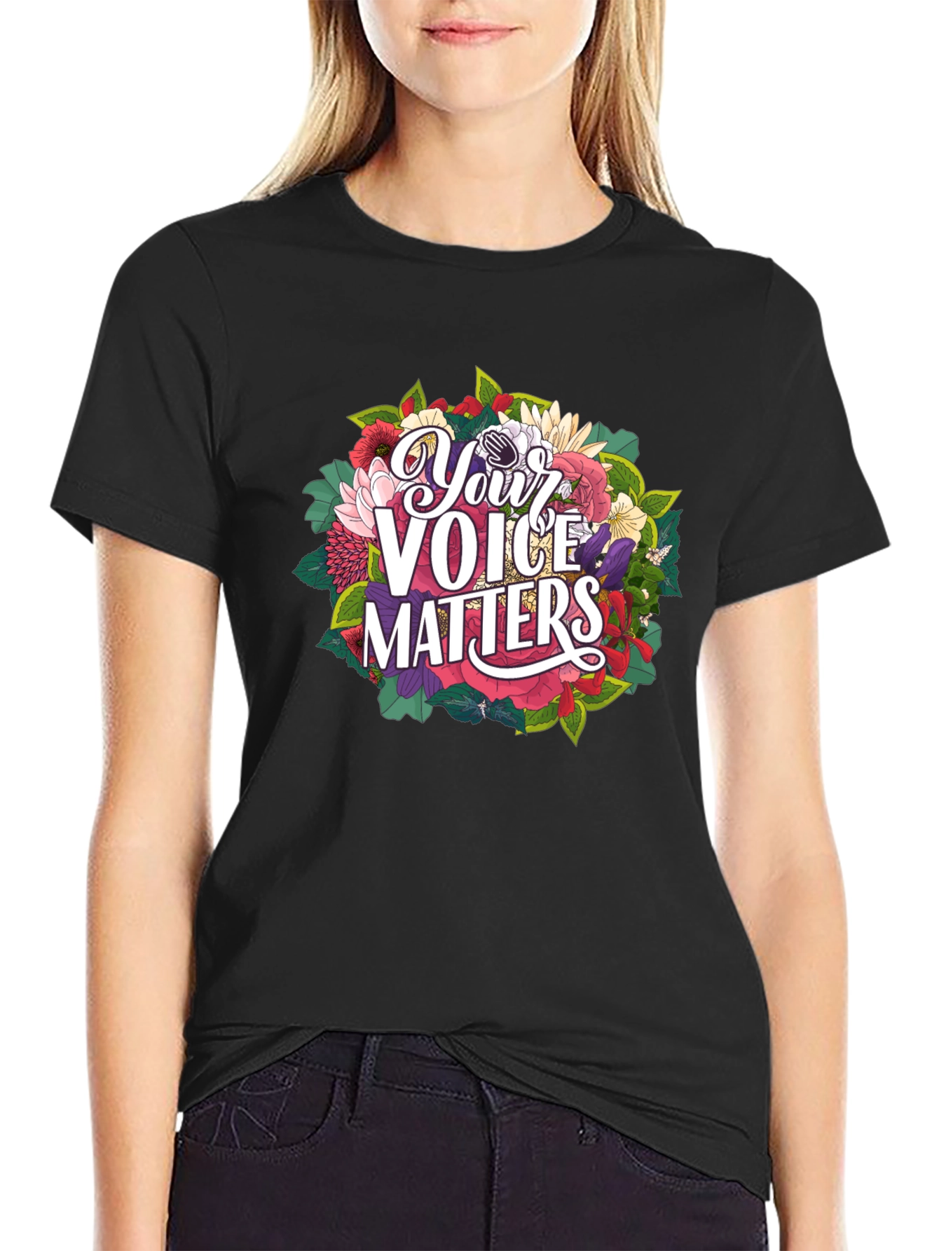 Black Your Voice Matters Graphic Tee - Black view 2