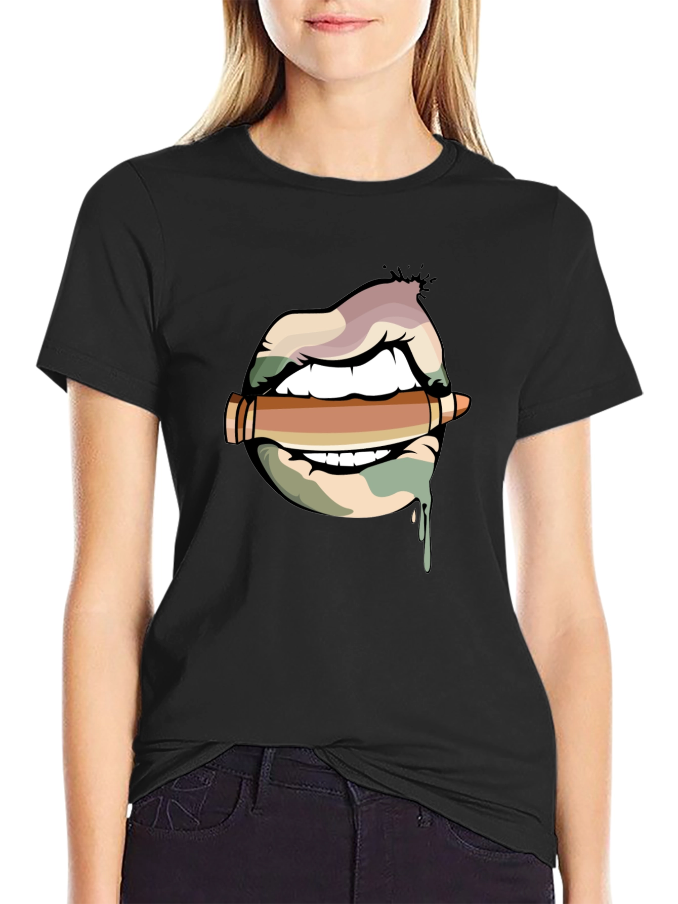 Lips and Bullet Graphic T-Shirt - 2