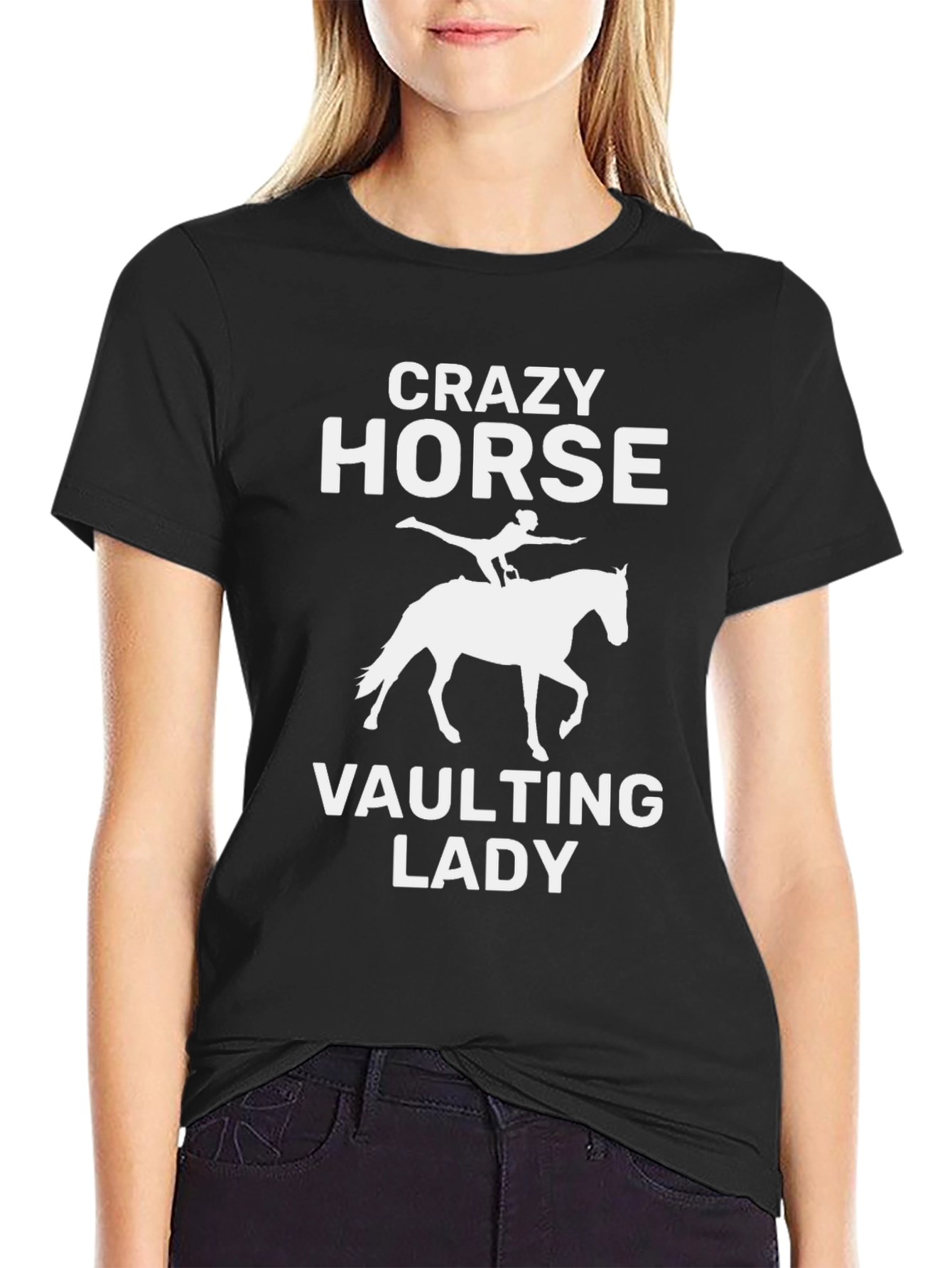 Black Crazy Horse Vaulting Lady T-Shirt - Equestrian Tee view 2