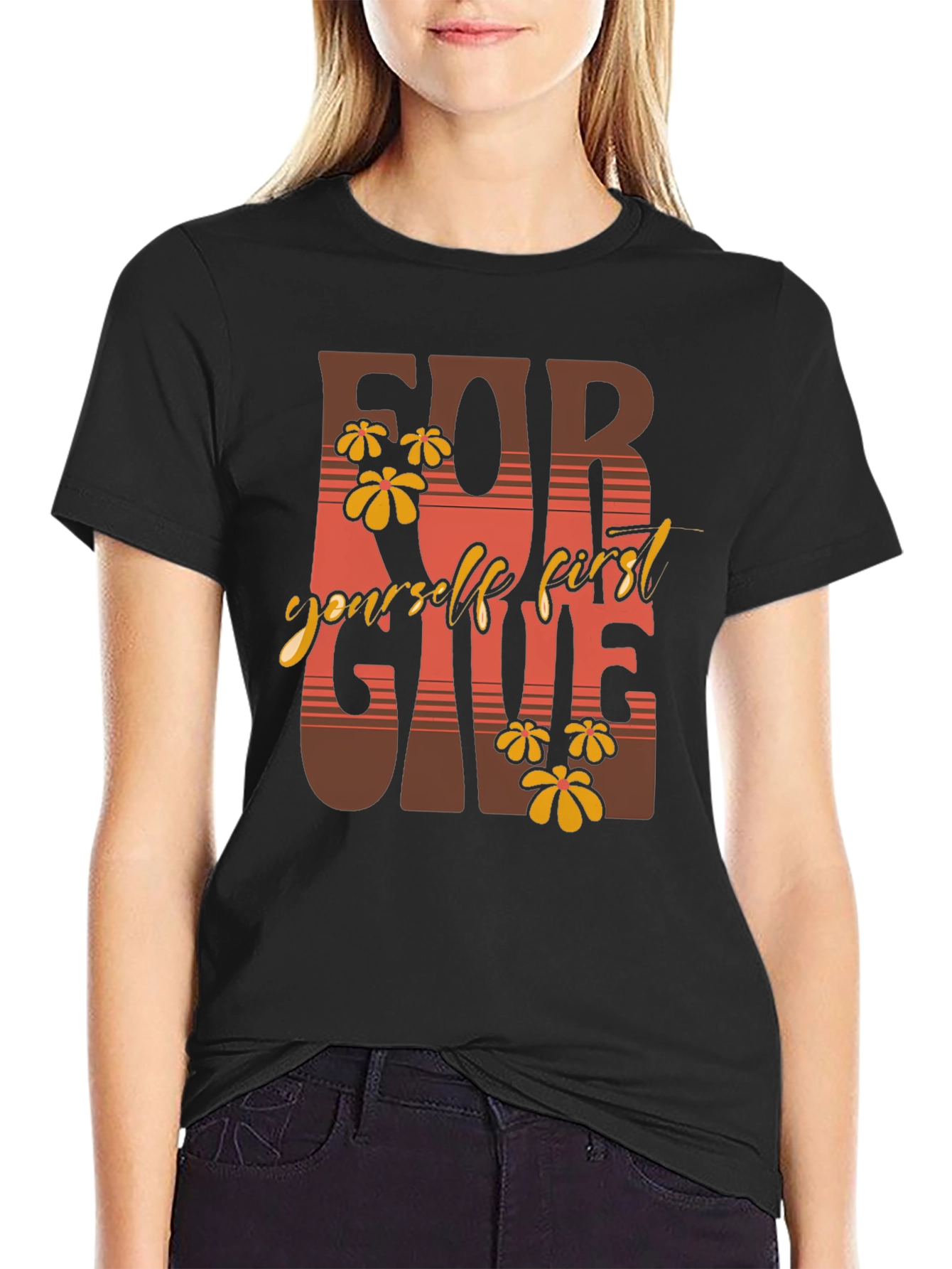 Black Forgive Yourself First Graphic Tee - Stylish Comfort view 2