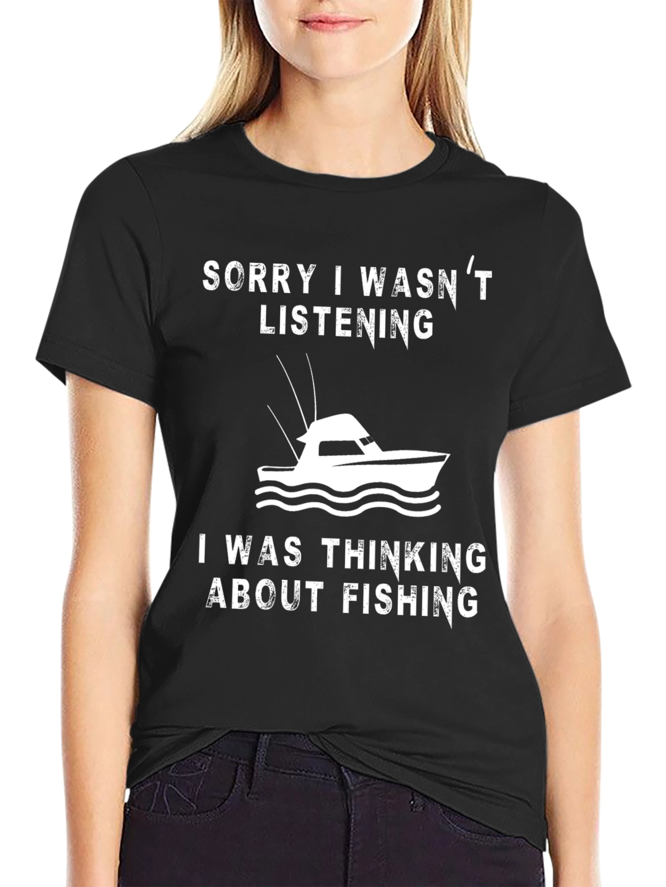 Black Sorry I Wasn't Listening Fishing T-Shirt view 2