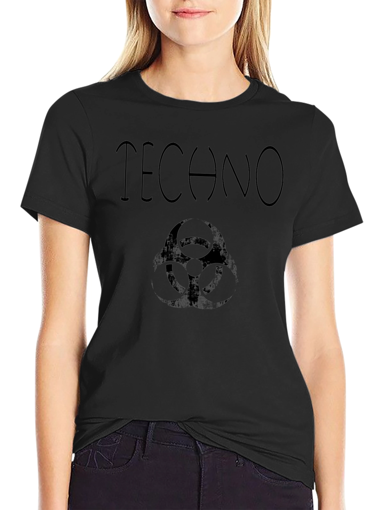 Black Techno Biohazard Graphic Tee - Black view 2