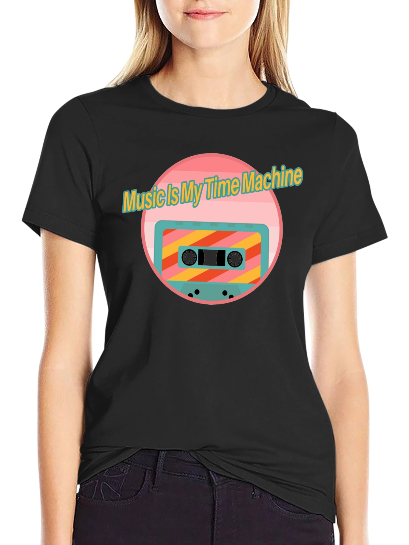 Retro Music Time Machine Cassette Tape Graphic T-Shirt - 2