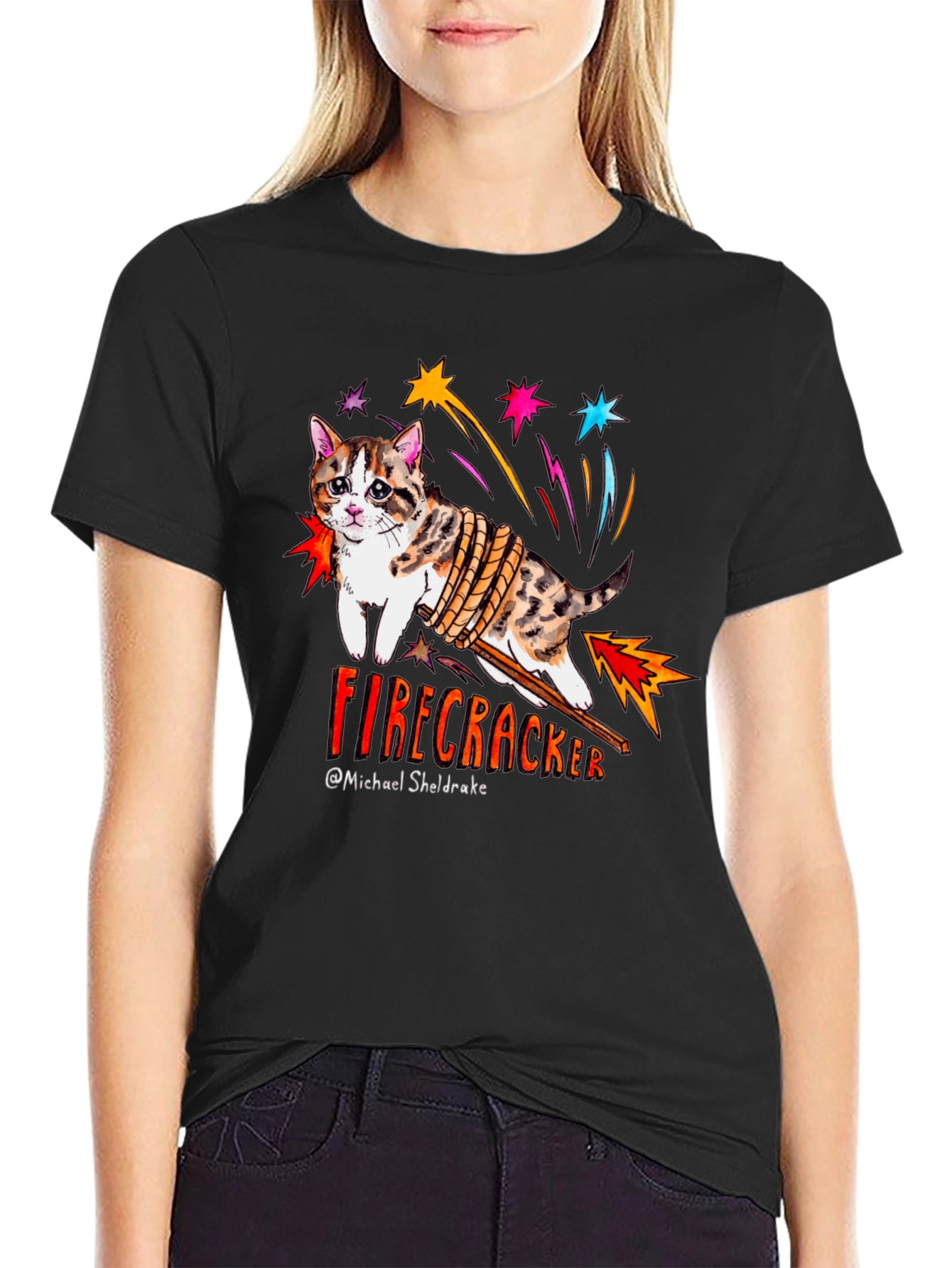 Black Firecracker Cat T-Shirt view 2