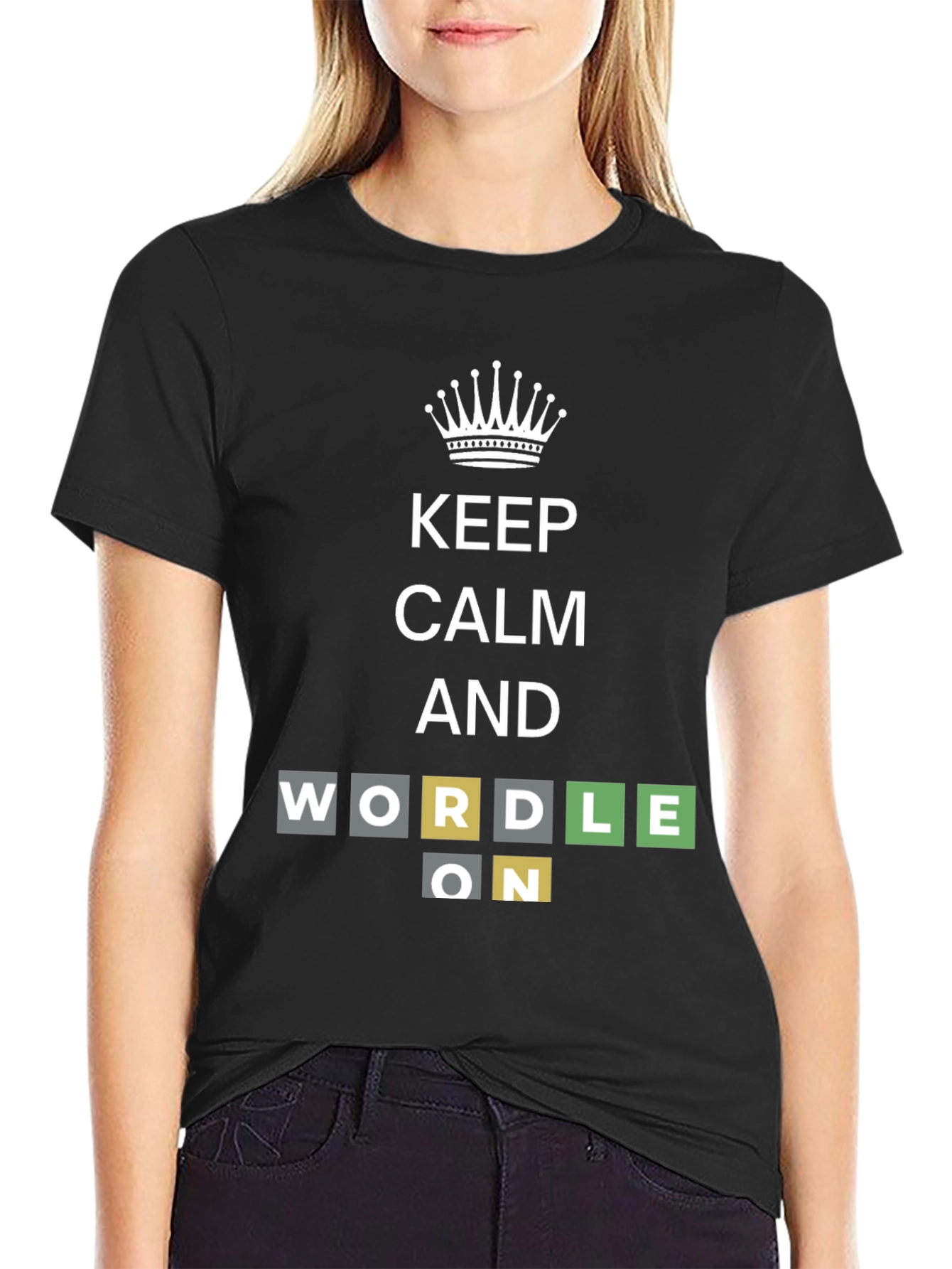 Black Keep Calm and Wordle On Black T-Shirt view 2