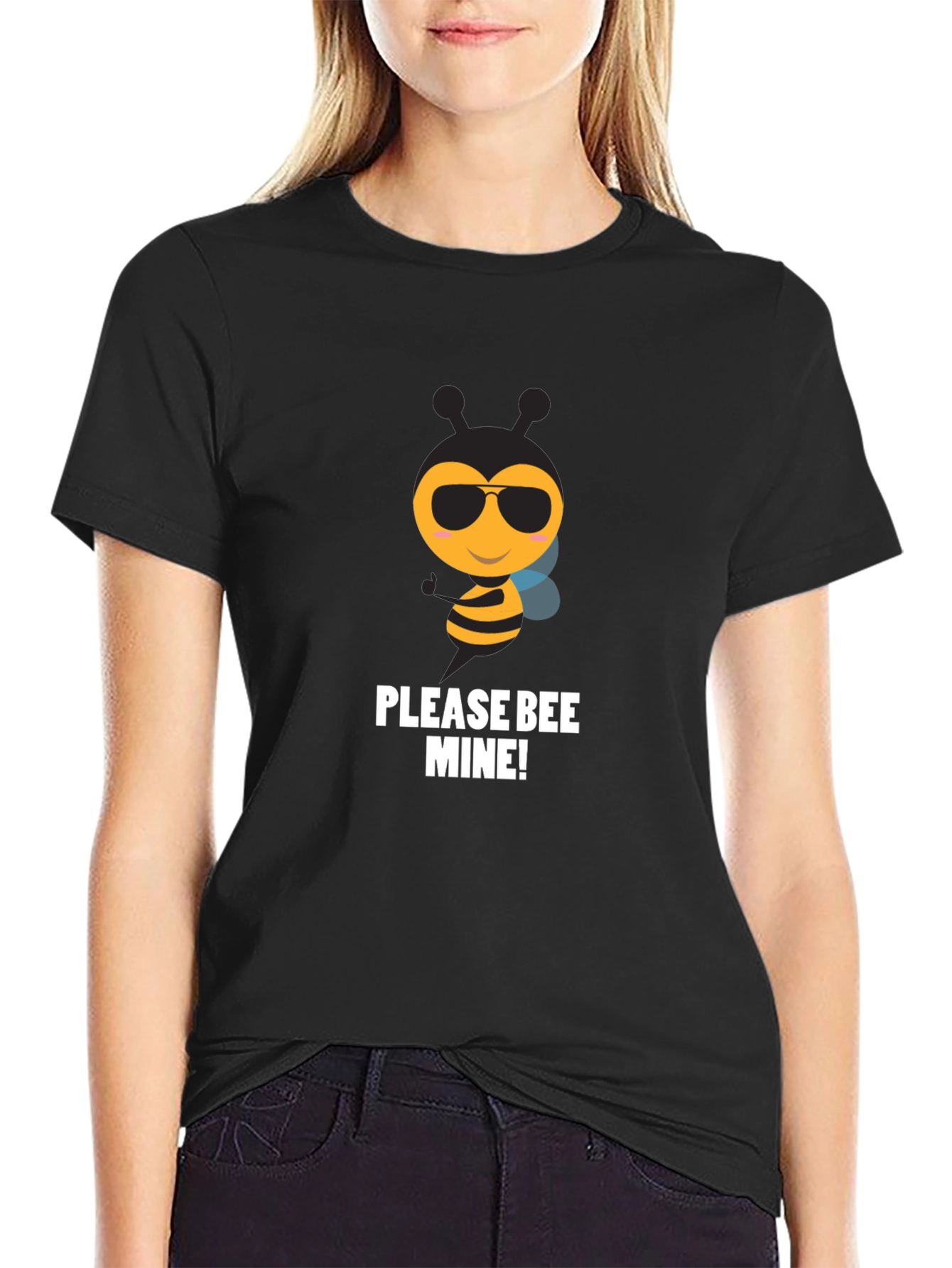 Black Please Bee Mine! Graphic T-Shirt view 2