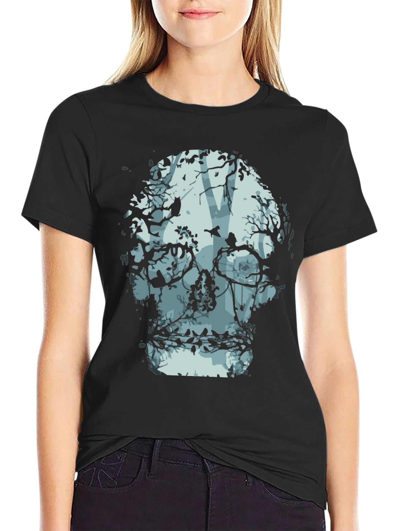 Black Skull Tree Graphic Tee - Nature Inspired Fashion view 2