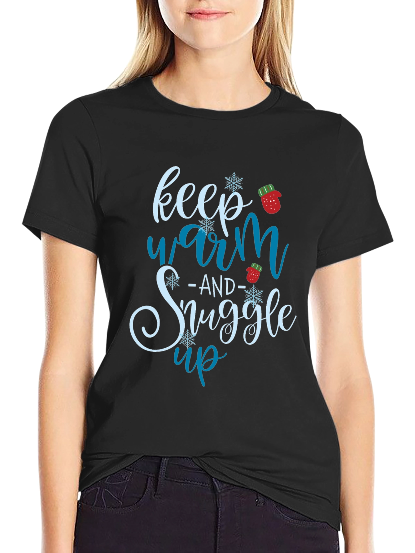 Black Keep Warm and Snuggle Up Winter Holiday Graphic Tee view 2