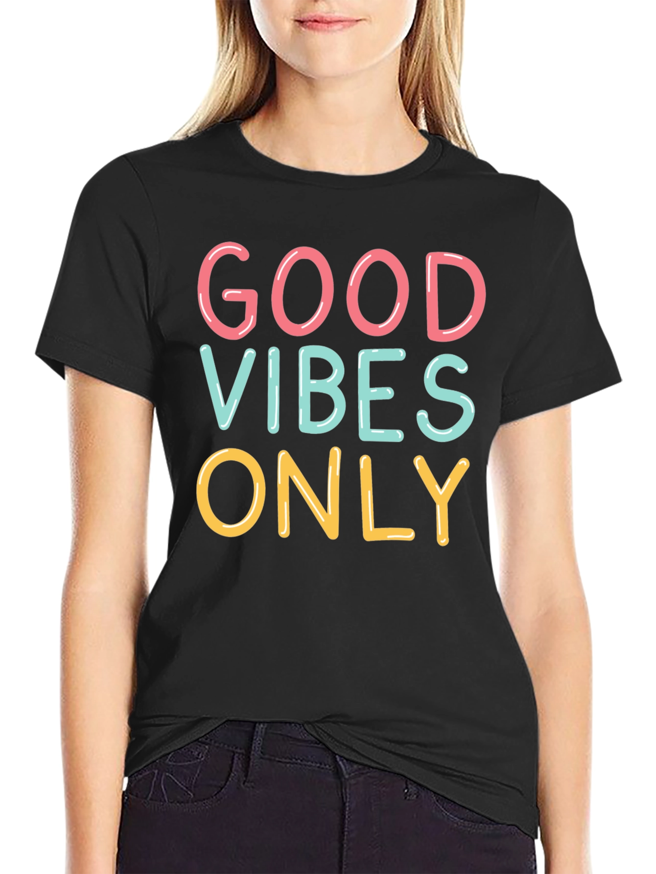 Black Good Vibes Only Graphic Tee - Black Unisex T-Shirt view 2