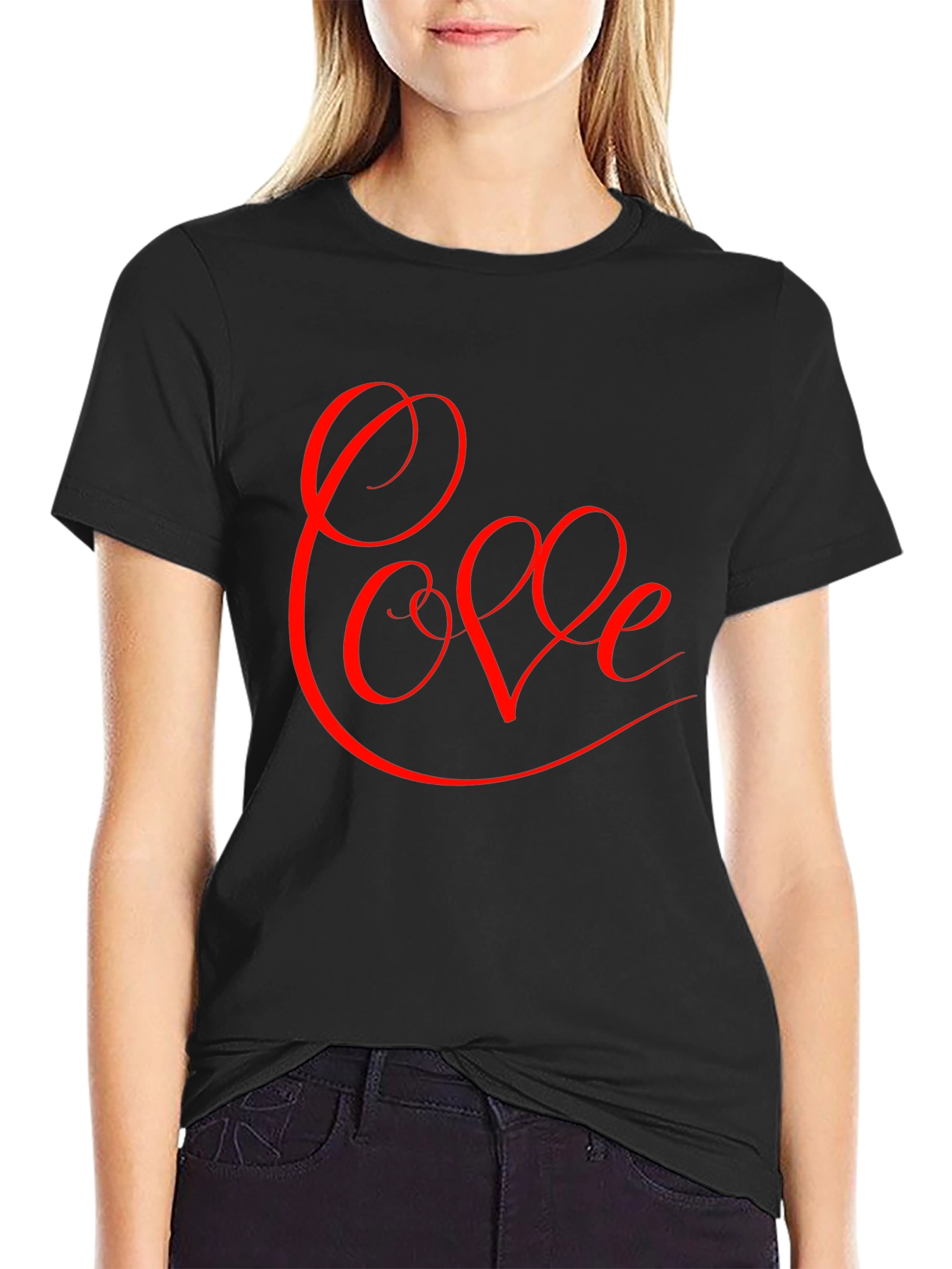 Black Love Script Graphic Tee - Black Cotton Blend view 2